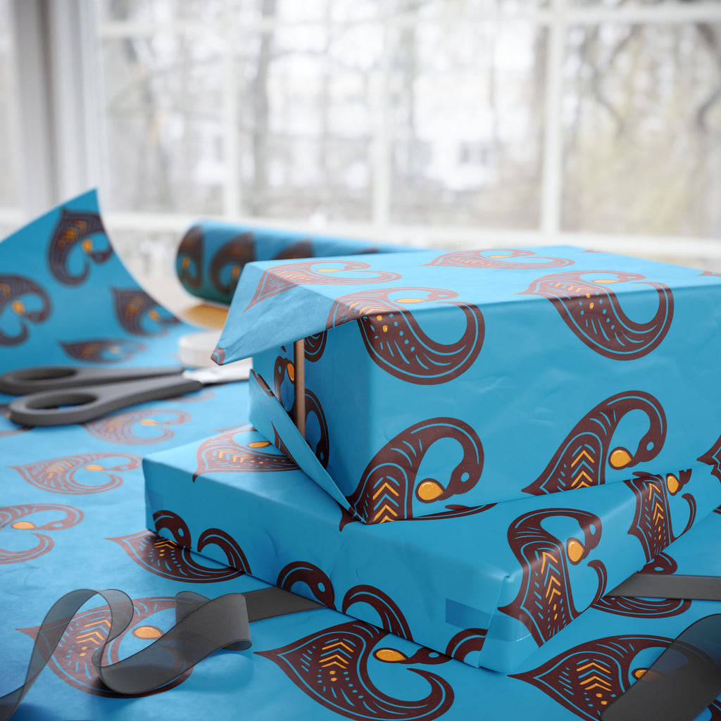 Adinkra Teal Sankofa Heart Wrapping Paper
