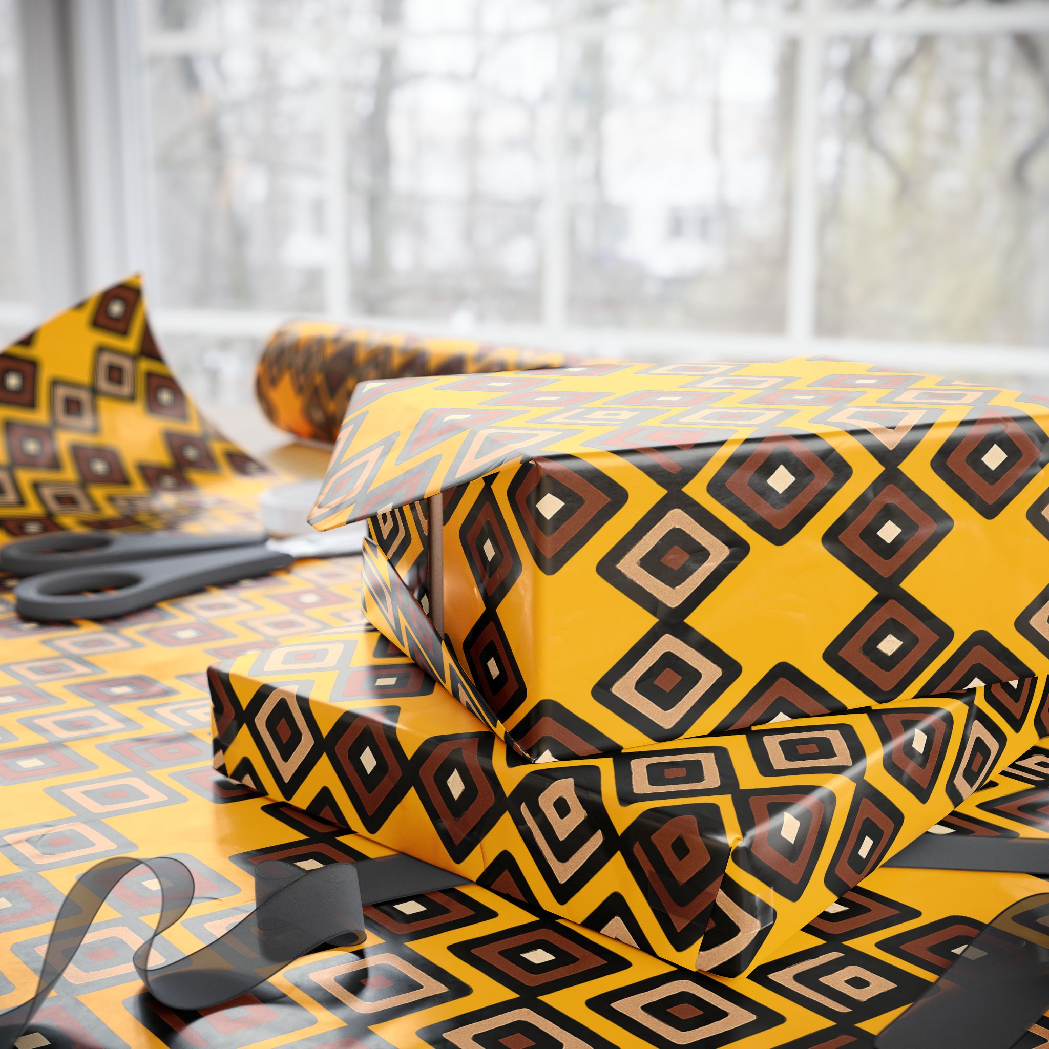 Diamond Pattern Retro Brown/Yellow Wrapping Paper