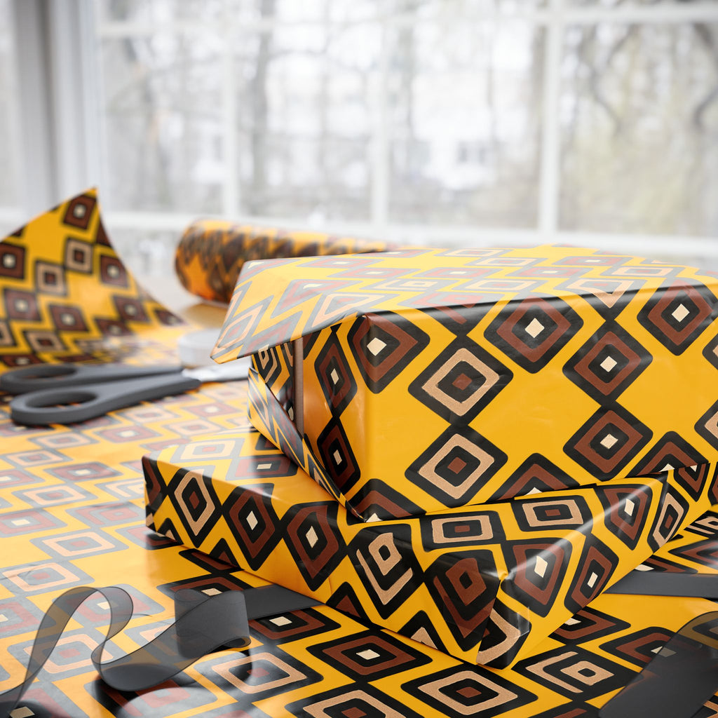 Diamond Pattern Retro Brown/Yellow Wrapping Paper