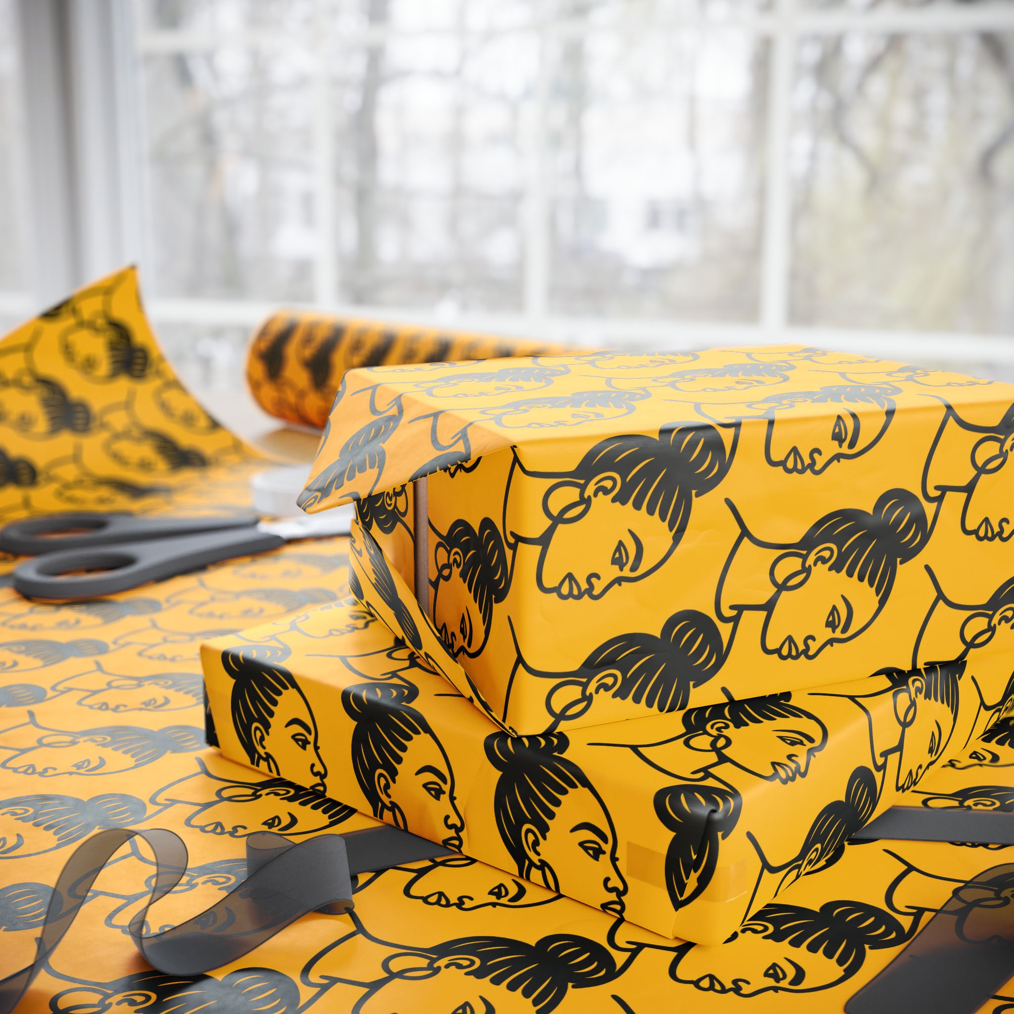 'High Bun' Yellow Wrapping Paper