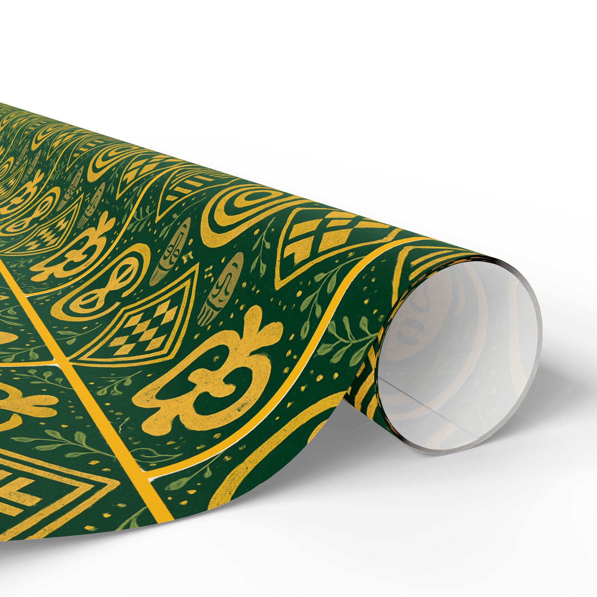 Green and Gold Adinkra Printed Wrapping Paper