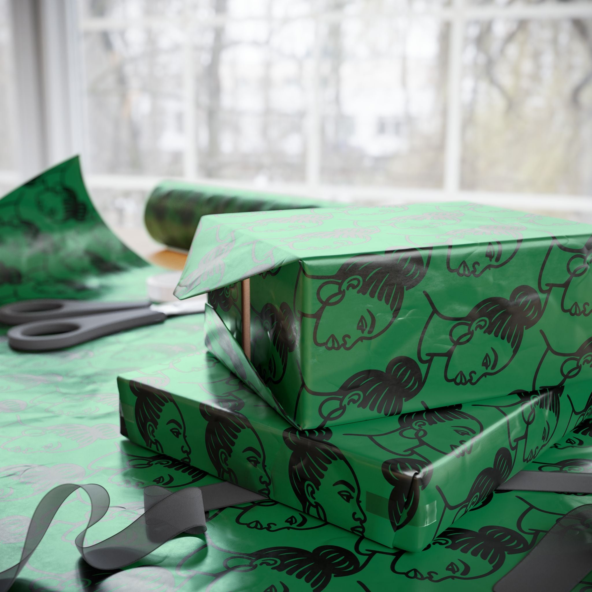 'High Bun' Green Wrapping Paper