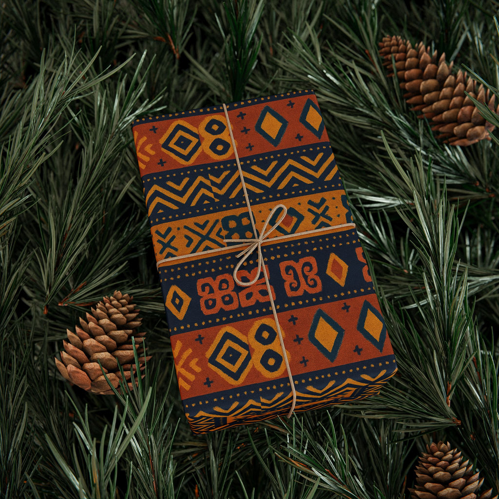 Blue/Gold Adinkra Printed Wrapping Paper