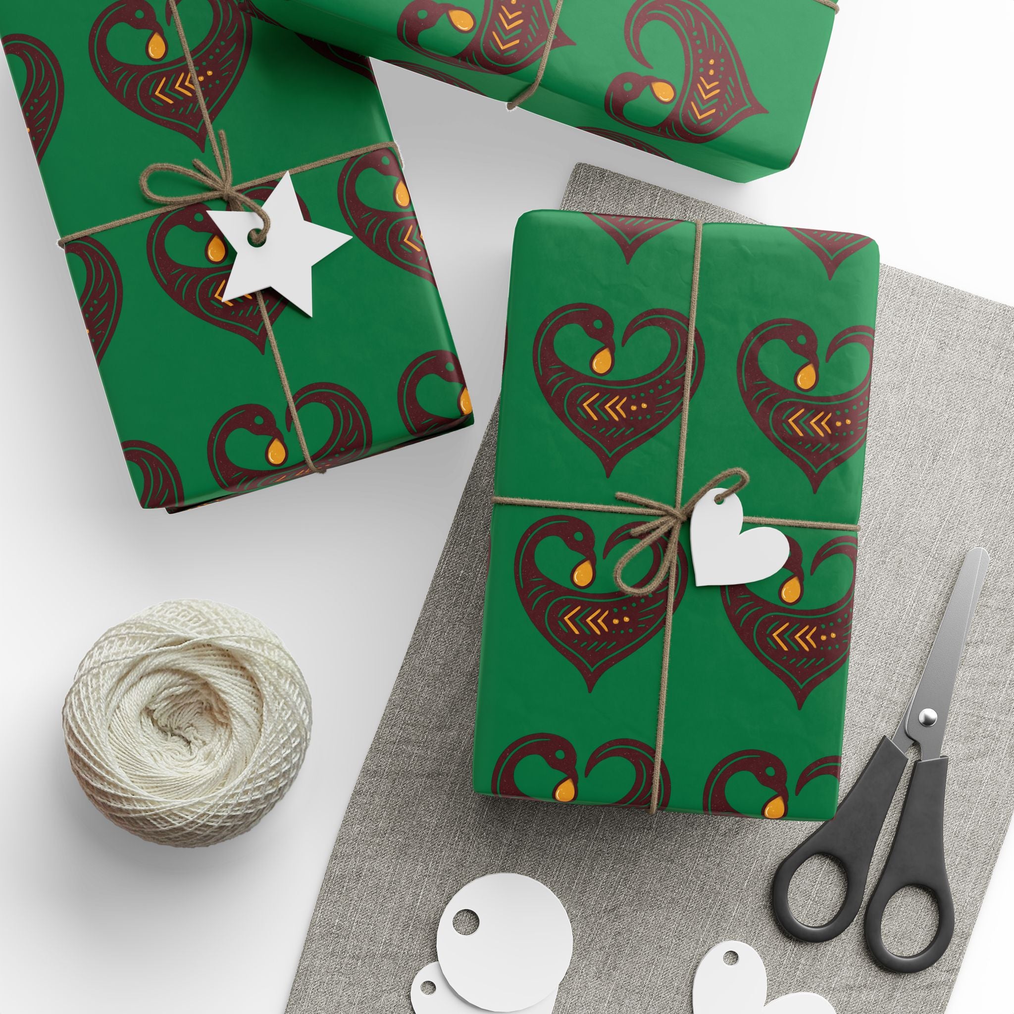 Adinkra Green Sankofa Heart Wrapping Paper