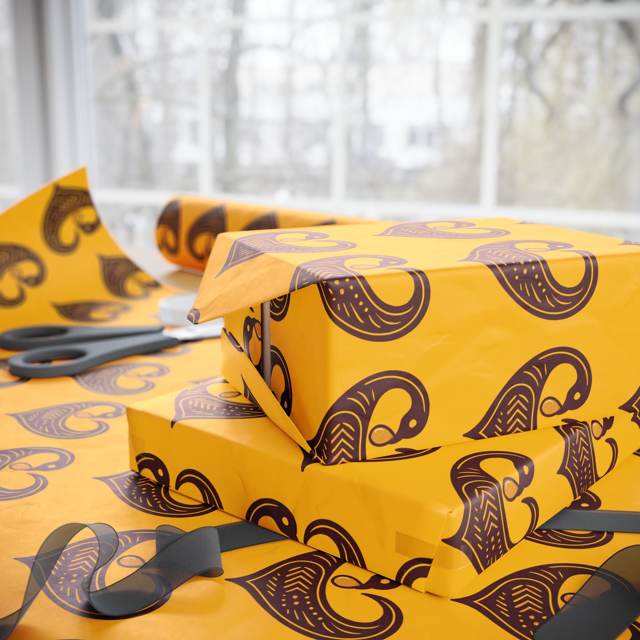 Adinkra Yellow Sankofa Heart Wrapping Paper