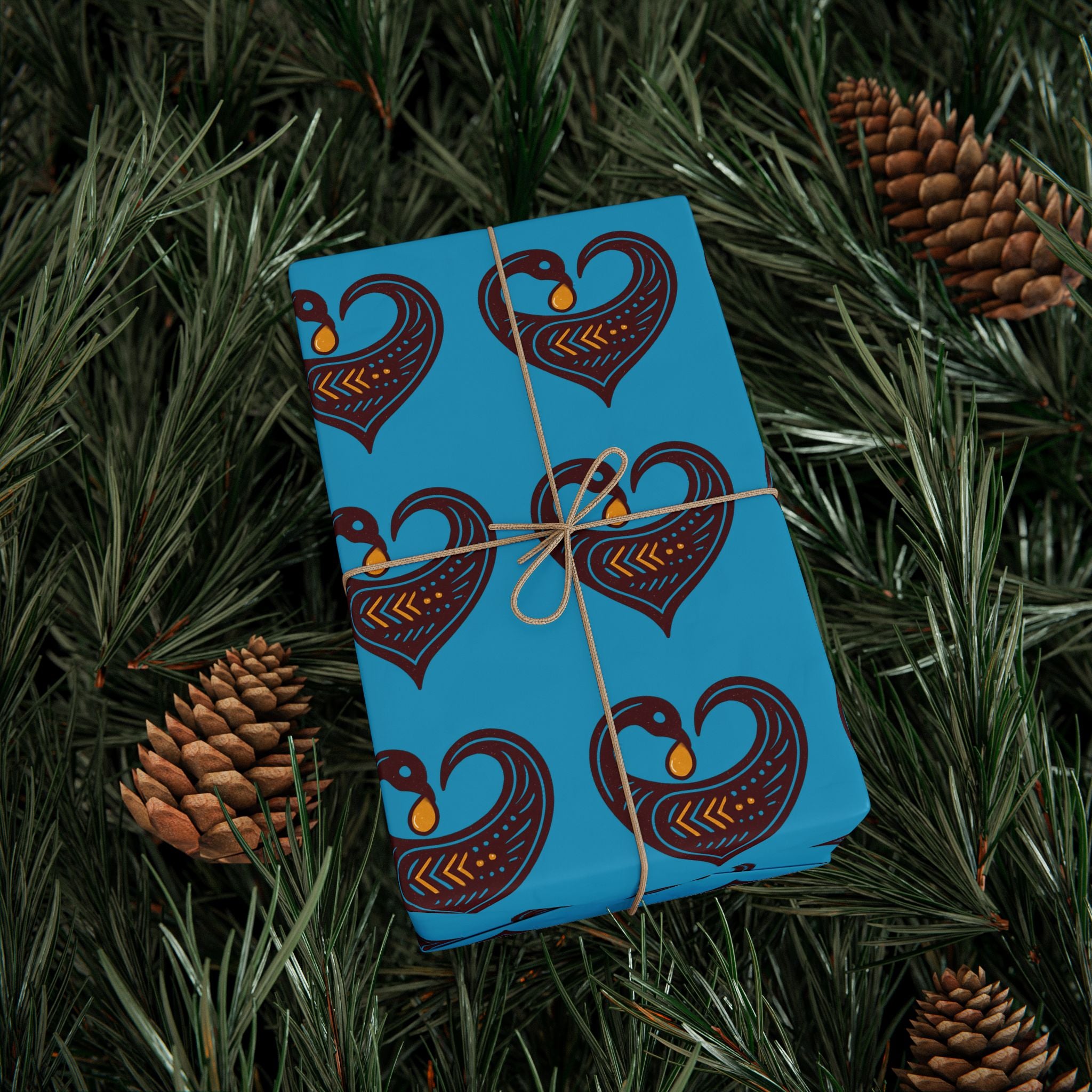 Adinkra Teal Sankofa Heart Wrapping Paper