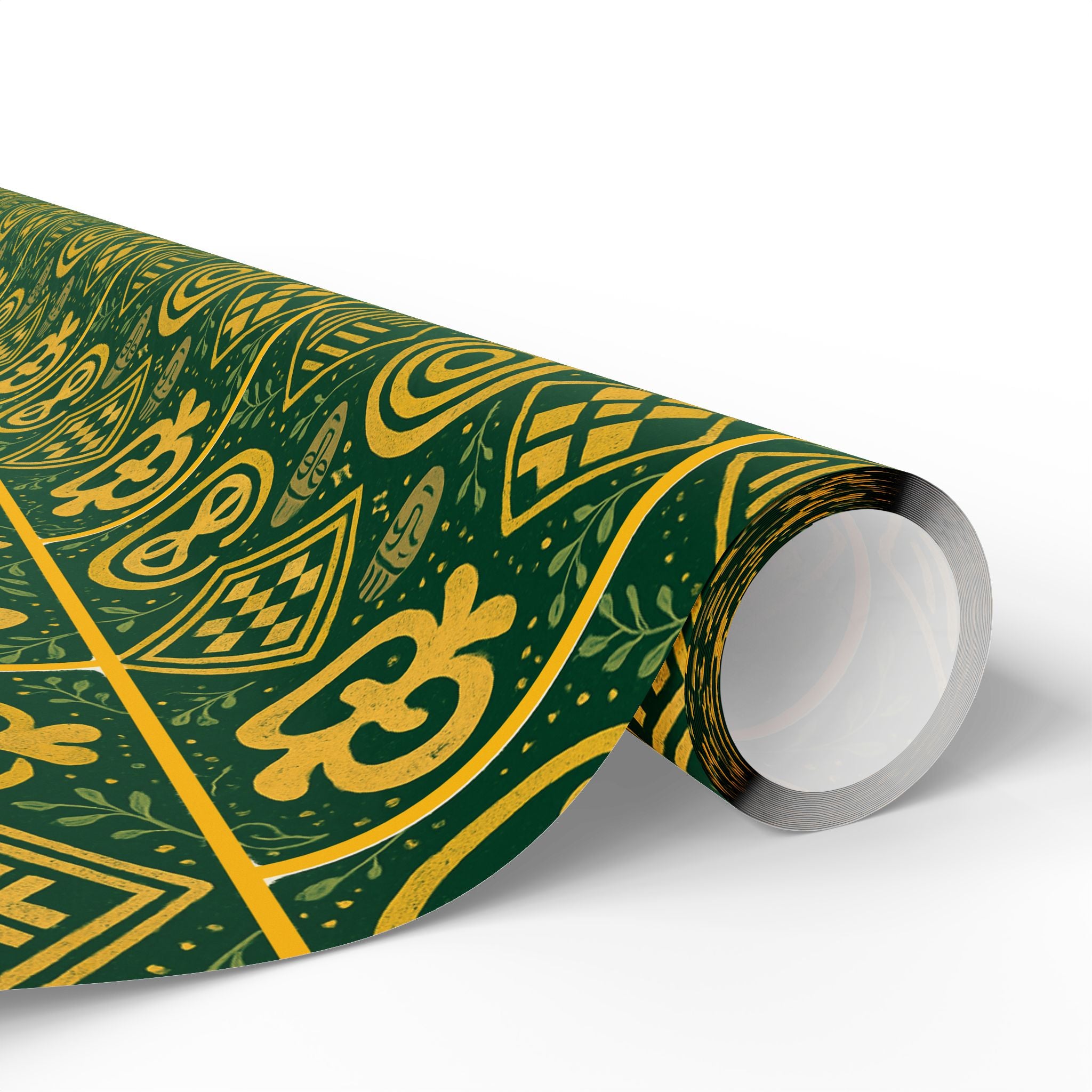Green and Gold Adinkra Printed Wrapping Paper