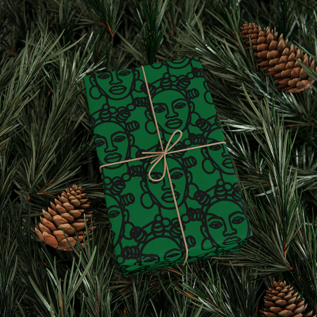 Bantu Crown - Green -Wrapping Paper, Holiday Gift Wrap