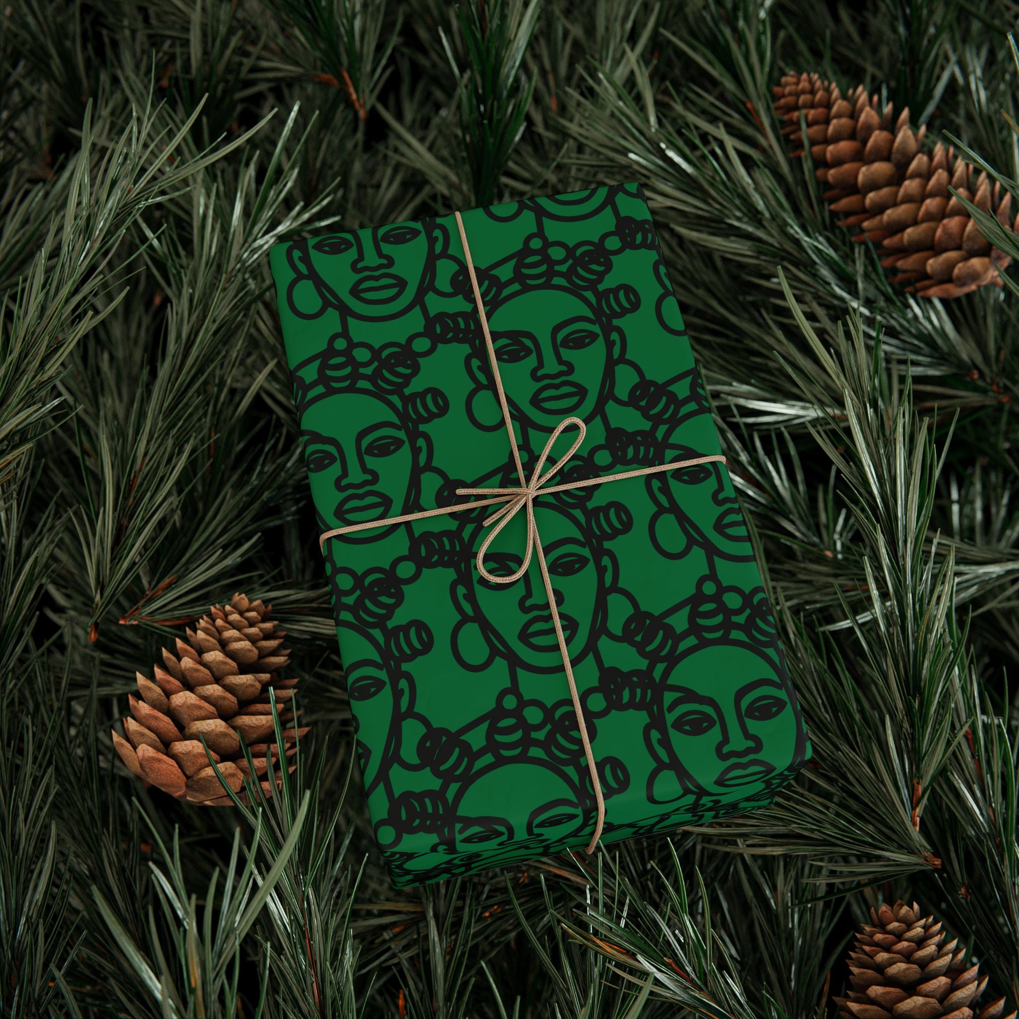 Bantu Crown - Green -Wrapping Paper, Holiday Gift Wrap