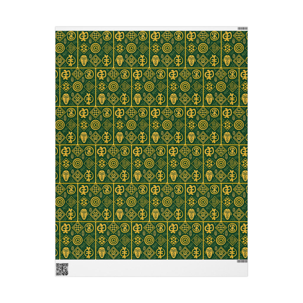 Green and Gold Adinkra Printed Wrapping Paper