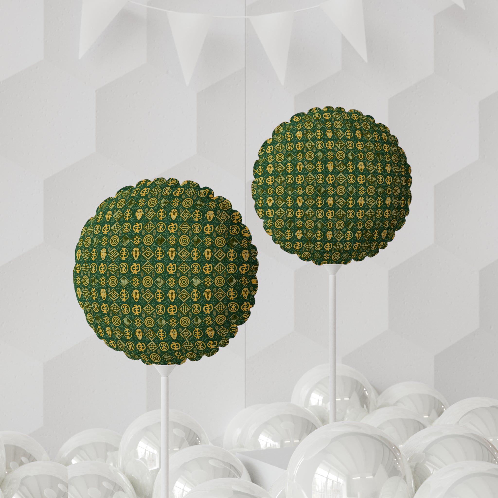 11" Decorative Balloon — Green & Gold Adinkra Pattern (Round/Heart)