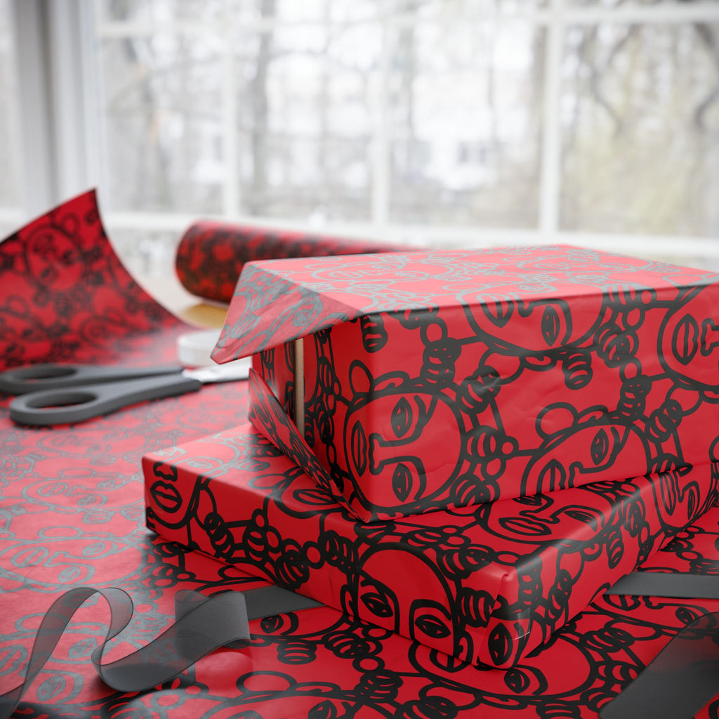 Bantu Crown - Red -Wrapping Paper, Holiday Gift Wrap