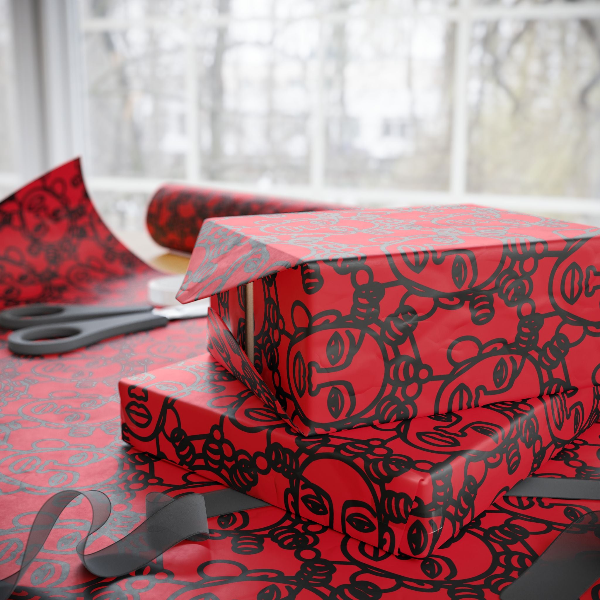 Bantu Crown - Red -Wrapping Paper, Holiday Gift Wrap