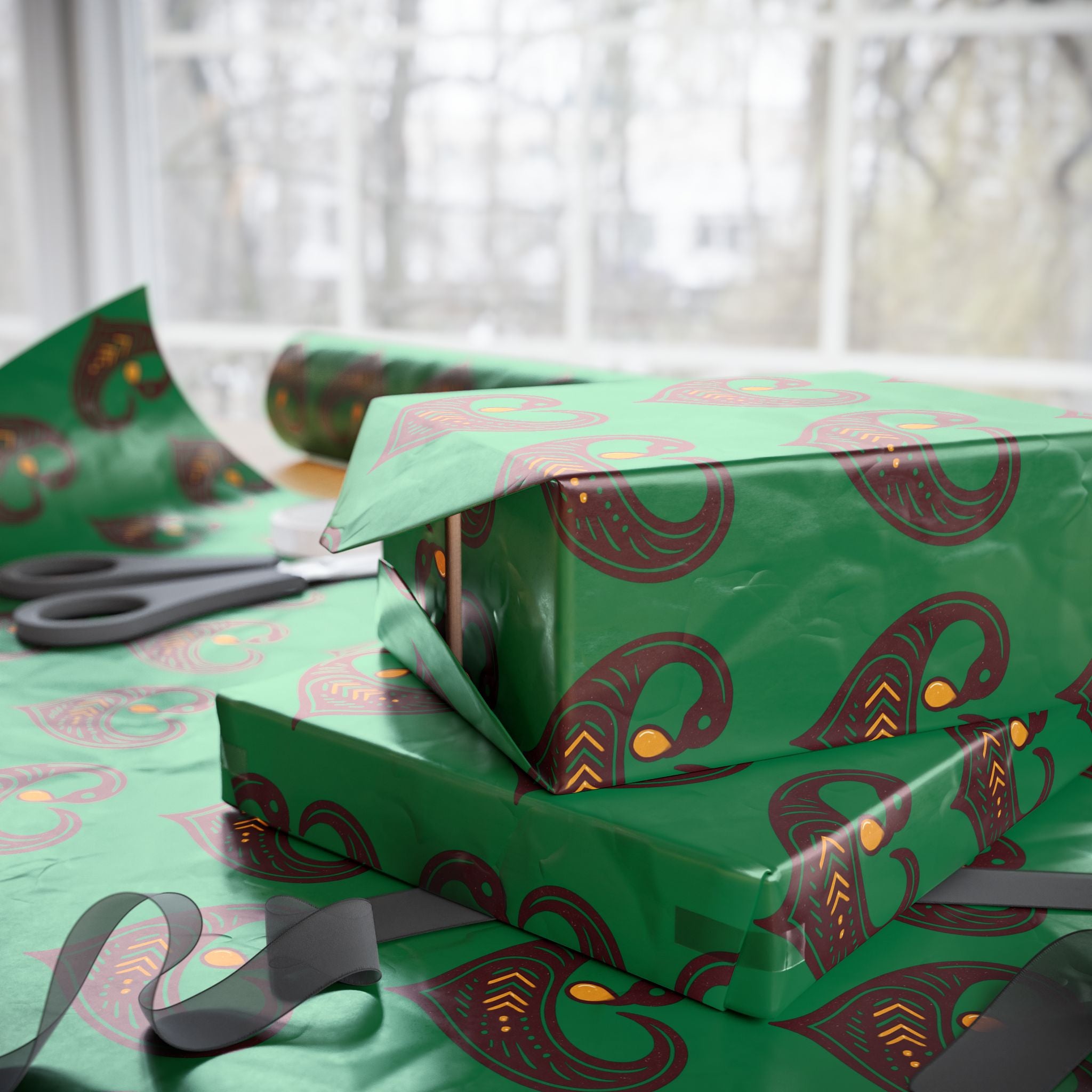 Adinkra Green Sankofa Heart Wrapping Paper