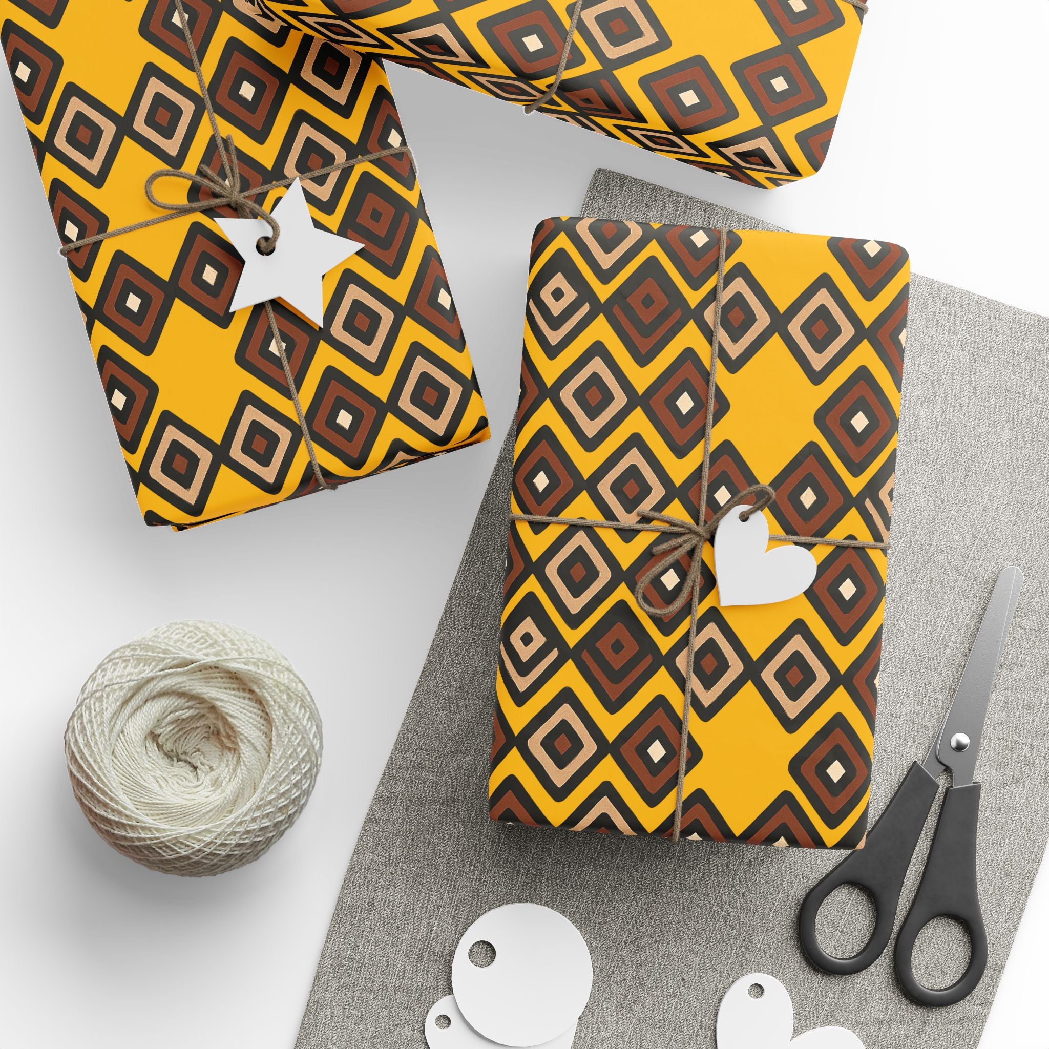Diamond Pattern Retro Brown/Yellow Wrapping Paper