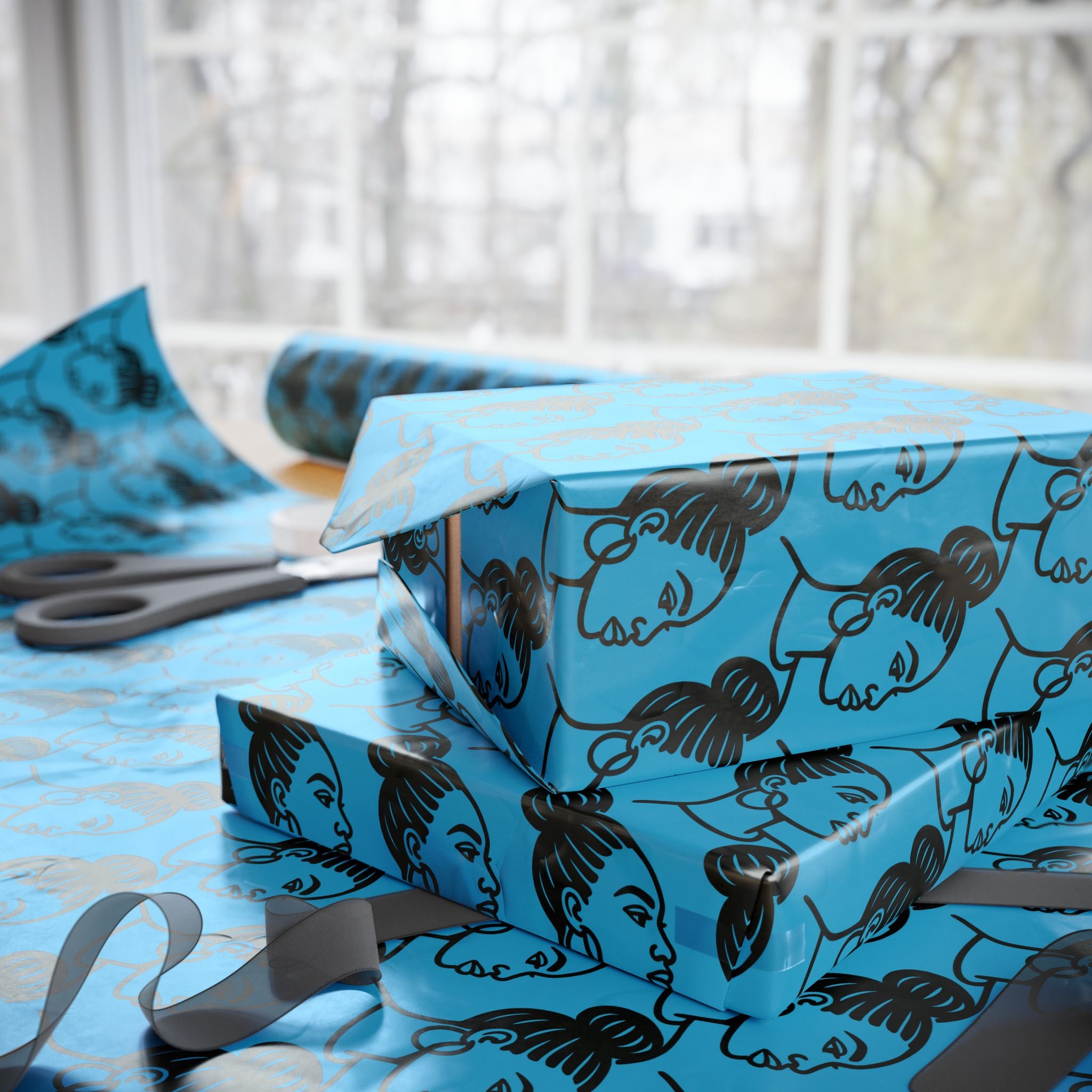 'High Bun' Blue Wrapping Paper