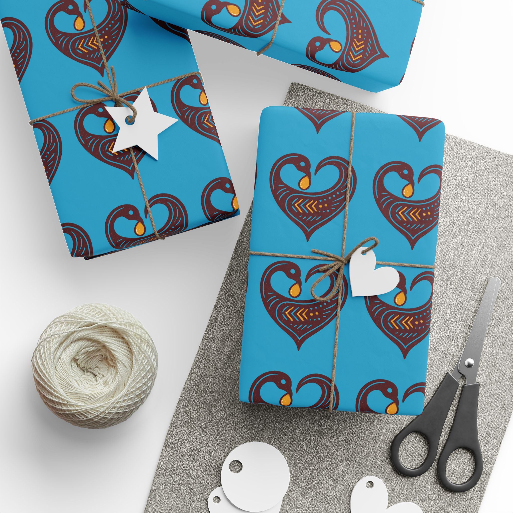Adinkra Teal Sankofa Heart Wrapping Paper
