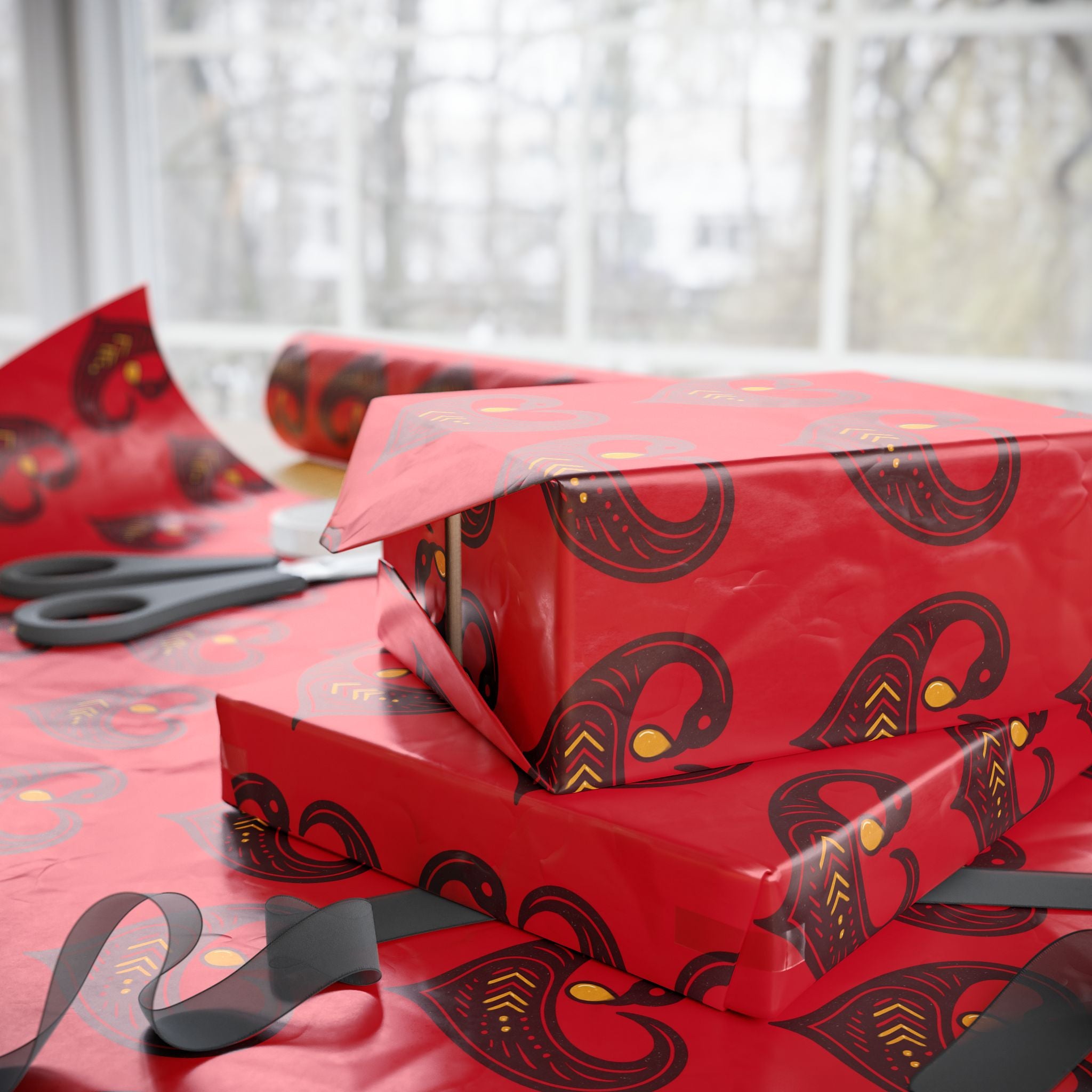 Adinkra Red Sankofa Heart Wrapping Paper