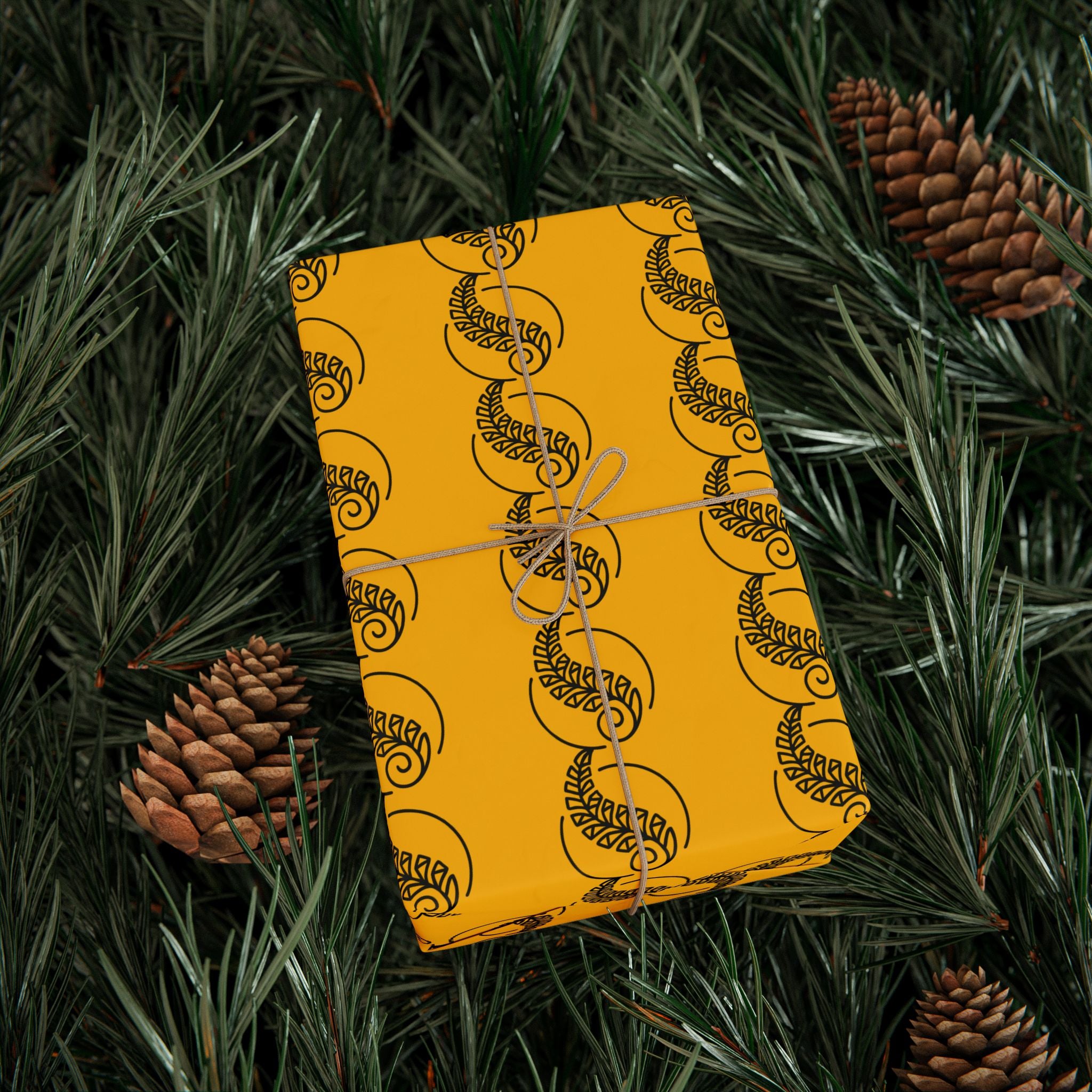 Adinkra Yellow Fern Wrapping Paper