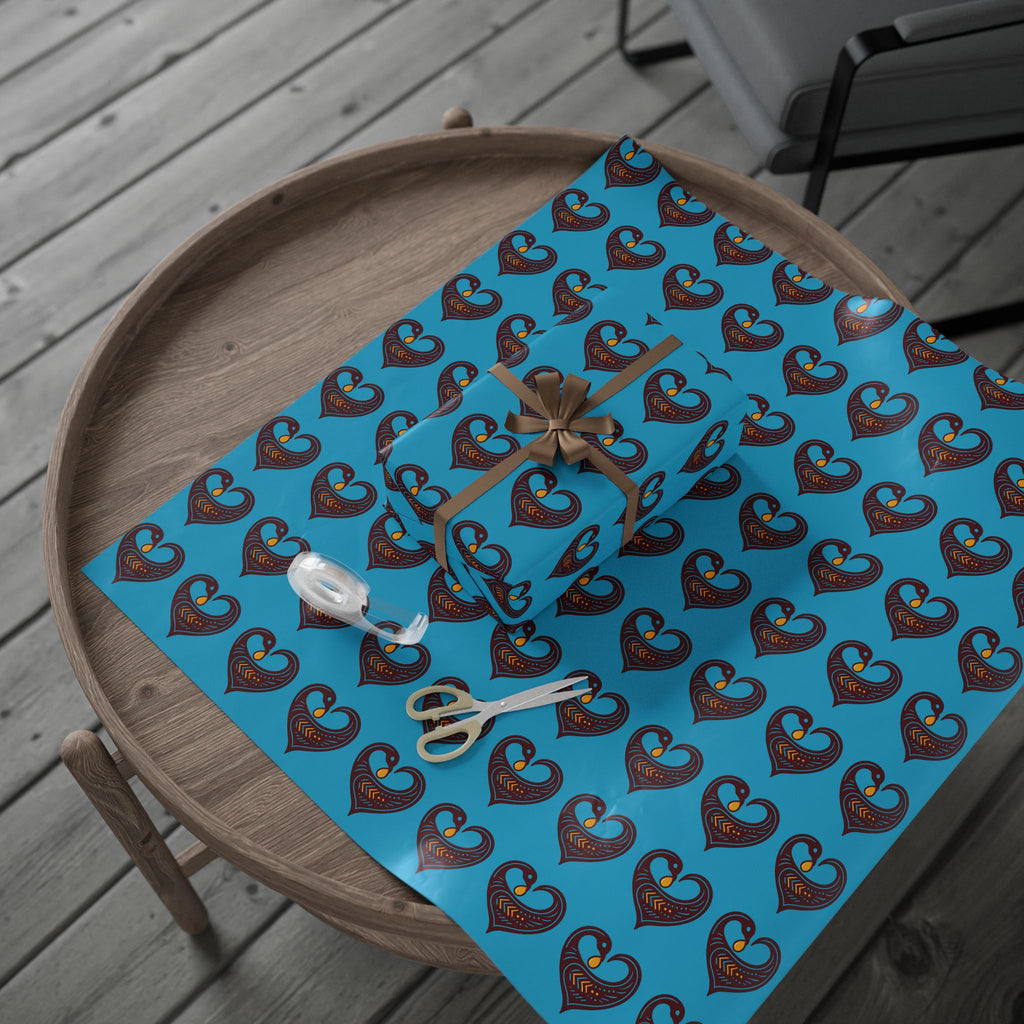 Adinkra Teal Sankofa Heart Wrapping Paper