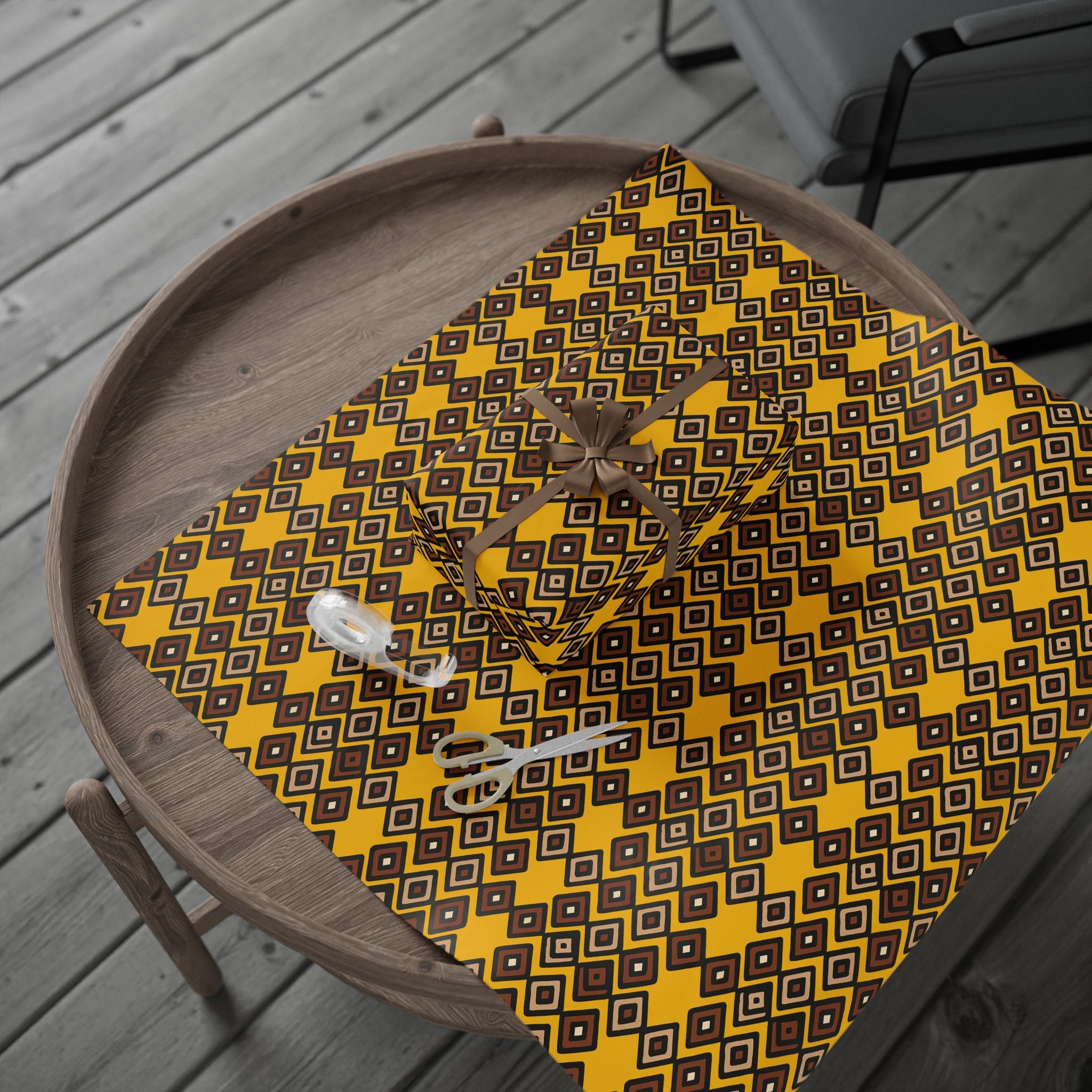 Diamond Pattern Retro Brown/Yellow Wrapping Paper