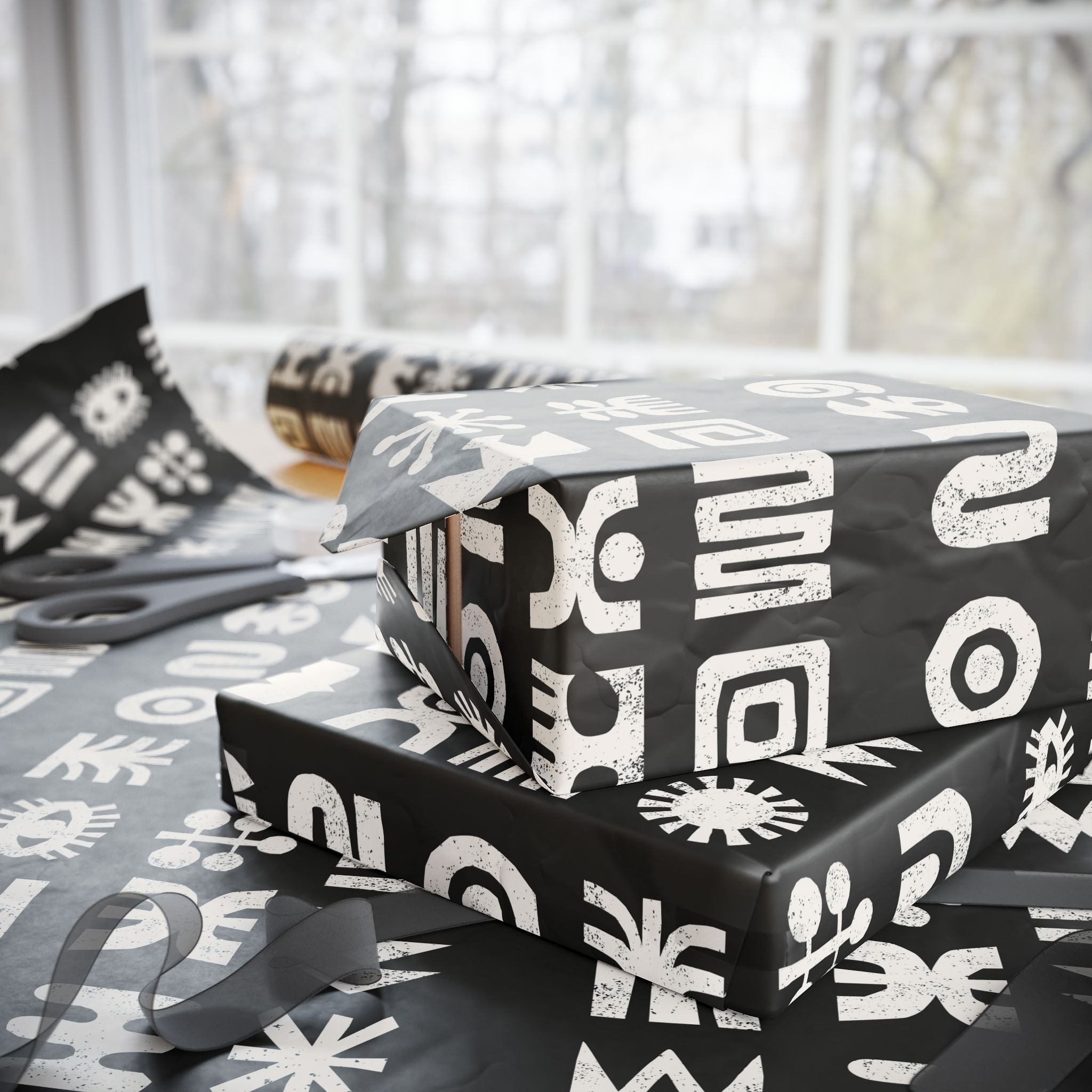 Adinkra Black & White Unique Wrapping Paper