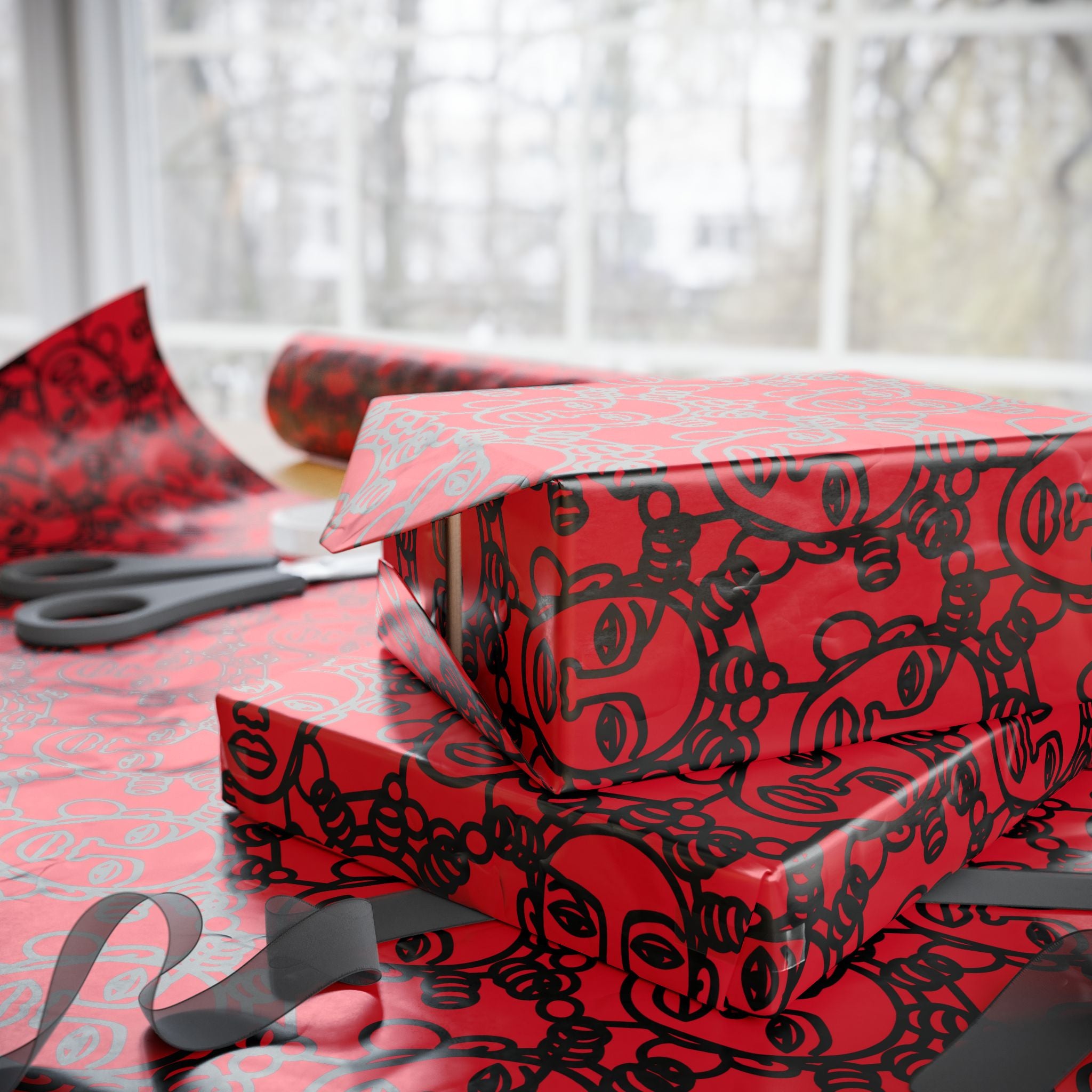 Bantu Crown - Red -Wrapping Paper, Holiday Gift Wrap