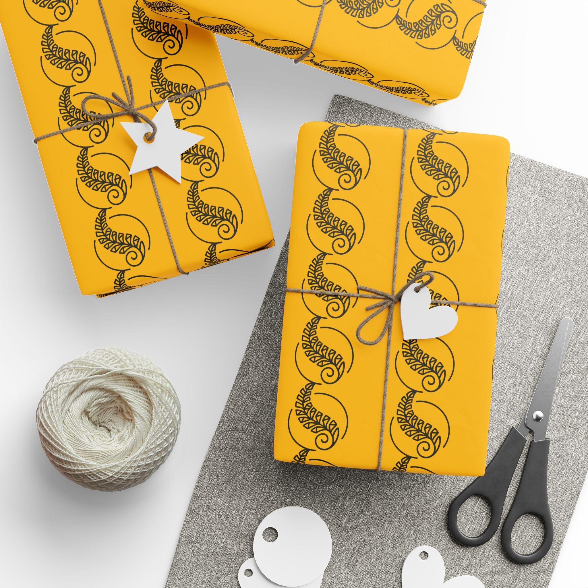 Adinkra Yellow Fern Wrapping Paper