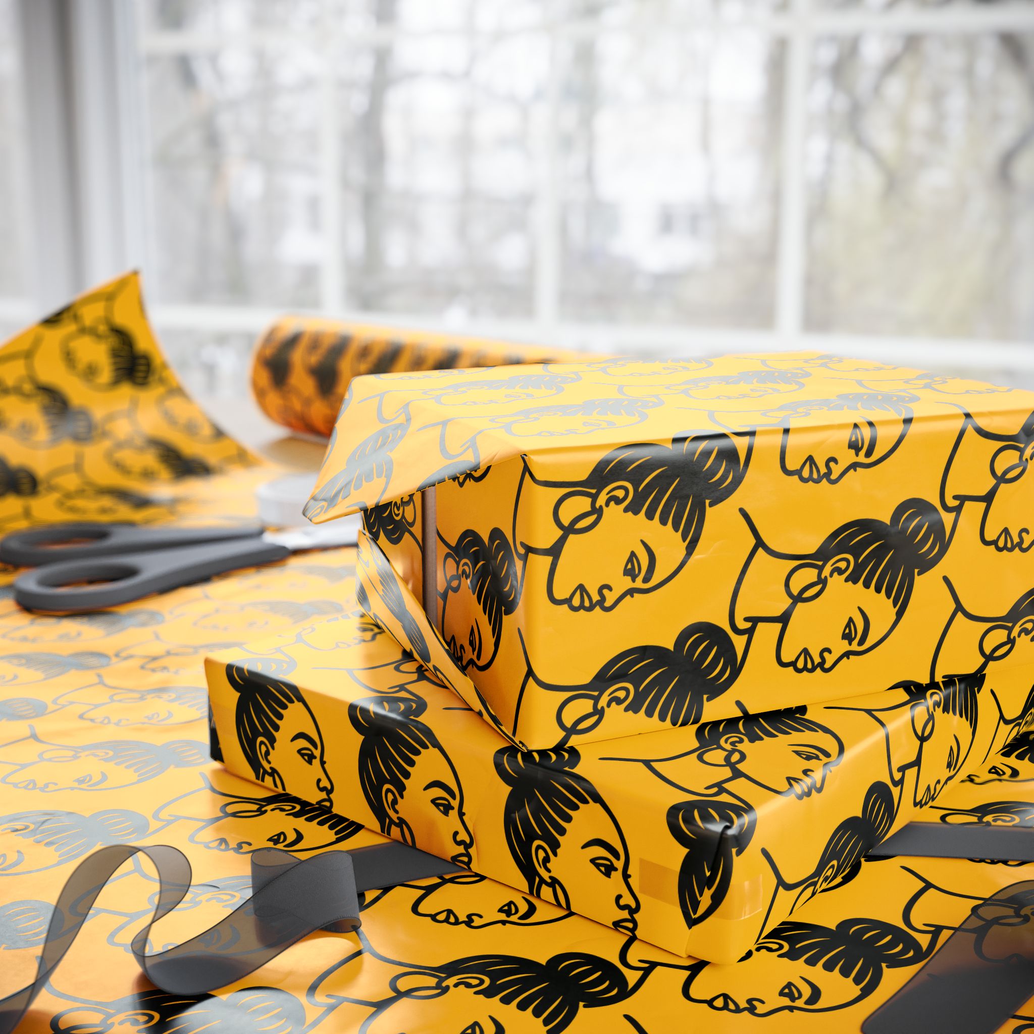 'High Bun' Yellow Wrapping Paper