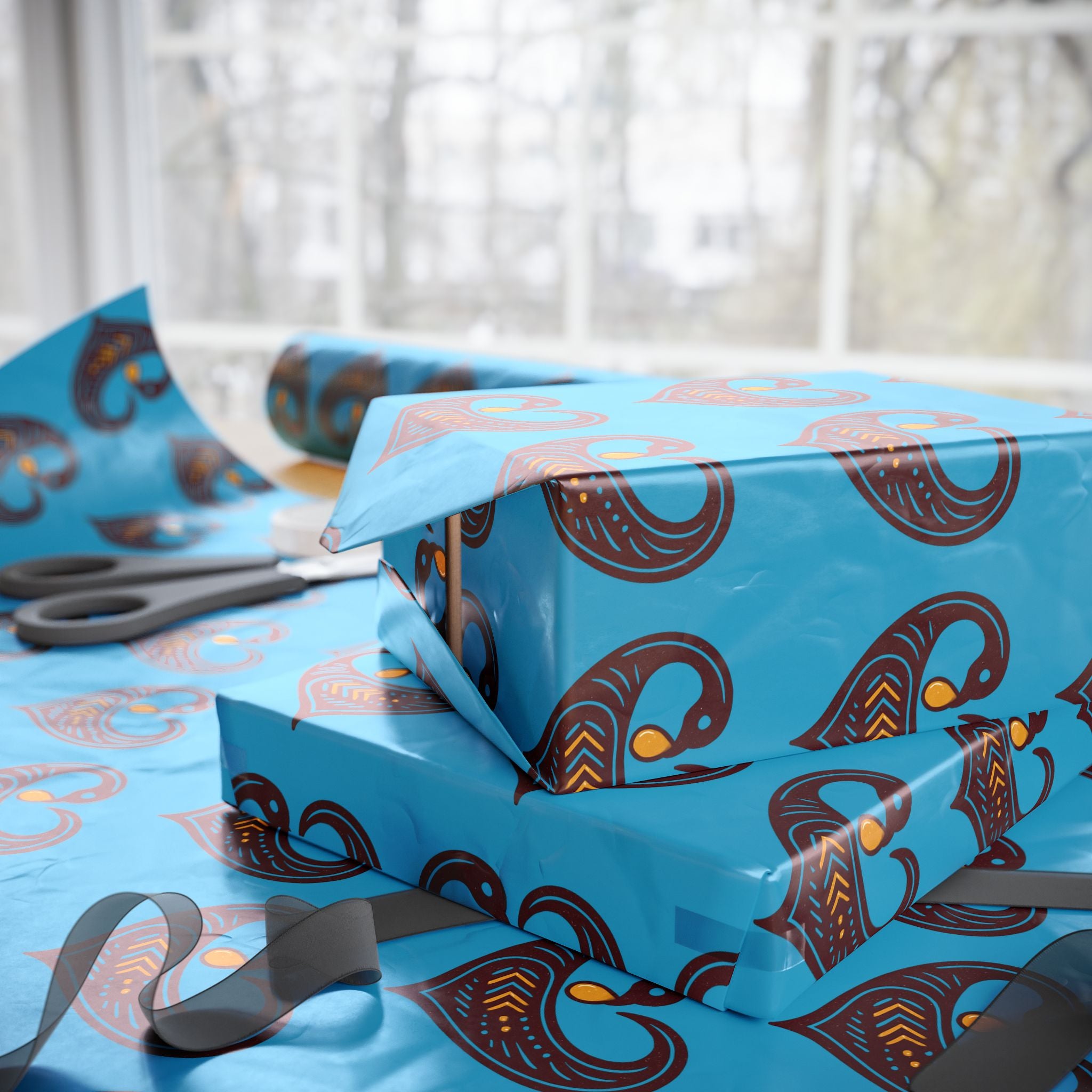 Adinkra Teal Sankofa Heart Wrapping Paper