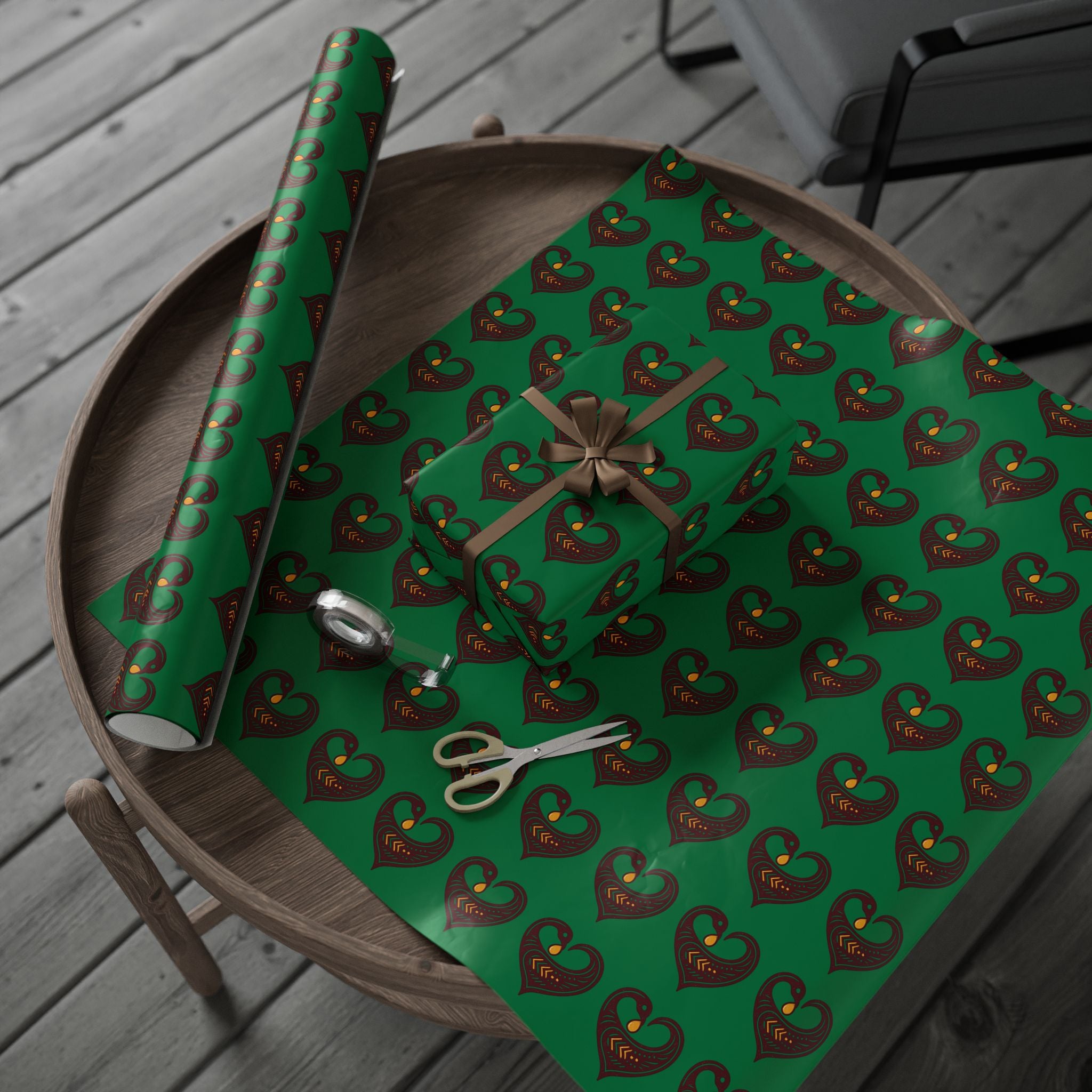 Adinkra Green Sankofa Heart Wrapping Paper