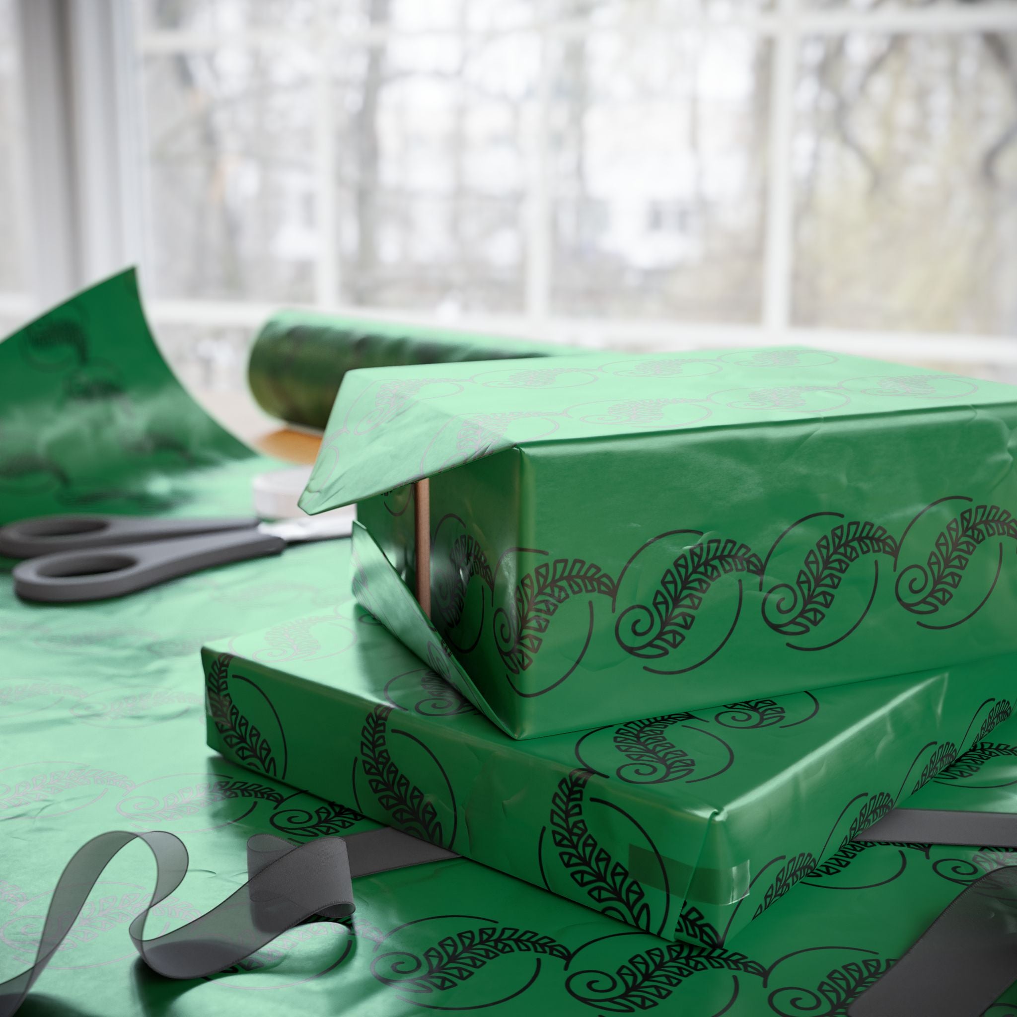 Adinkra Green Fern Wrapping Paper
