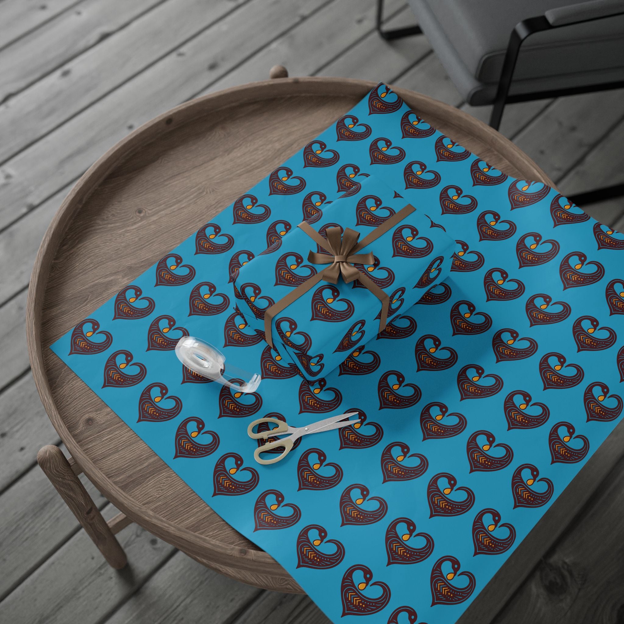 Adinkra Teal Sankofa Heart Wrapping Paper