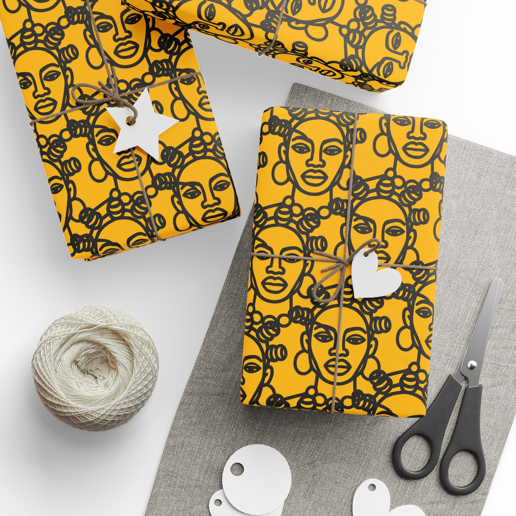 Bantu Crown - Yellow -Wrapping Paper, Holiday Gift Wrap