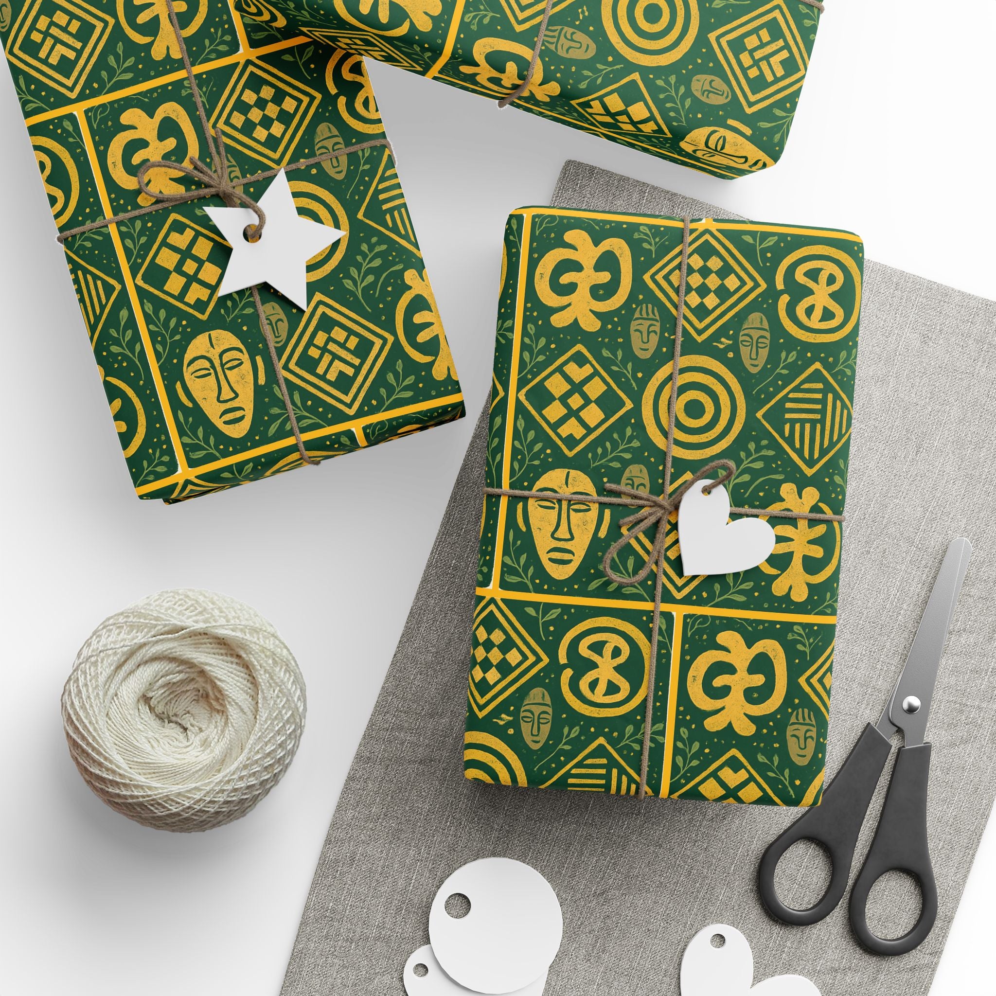 Green and Gold Adinkra Printed Wrapping Paper