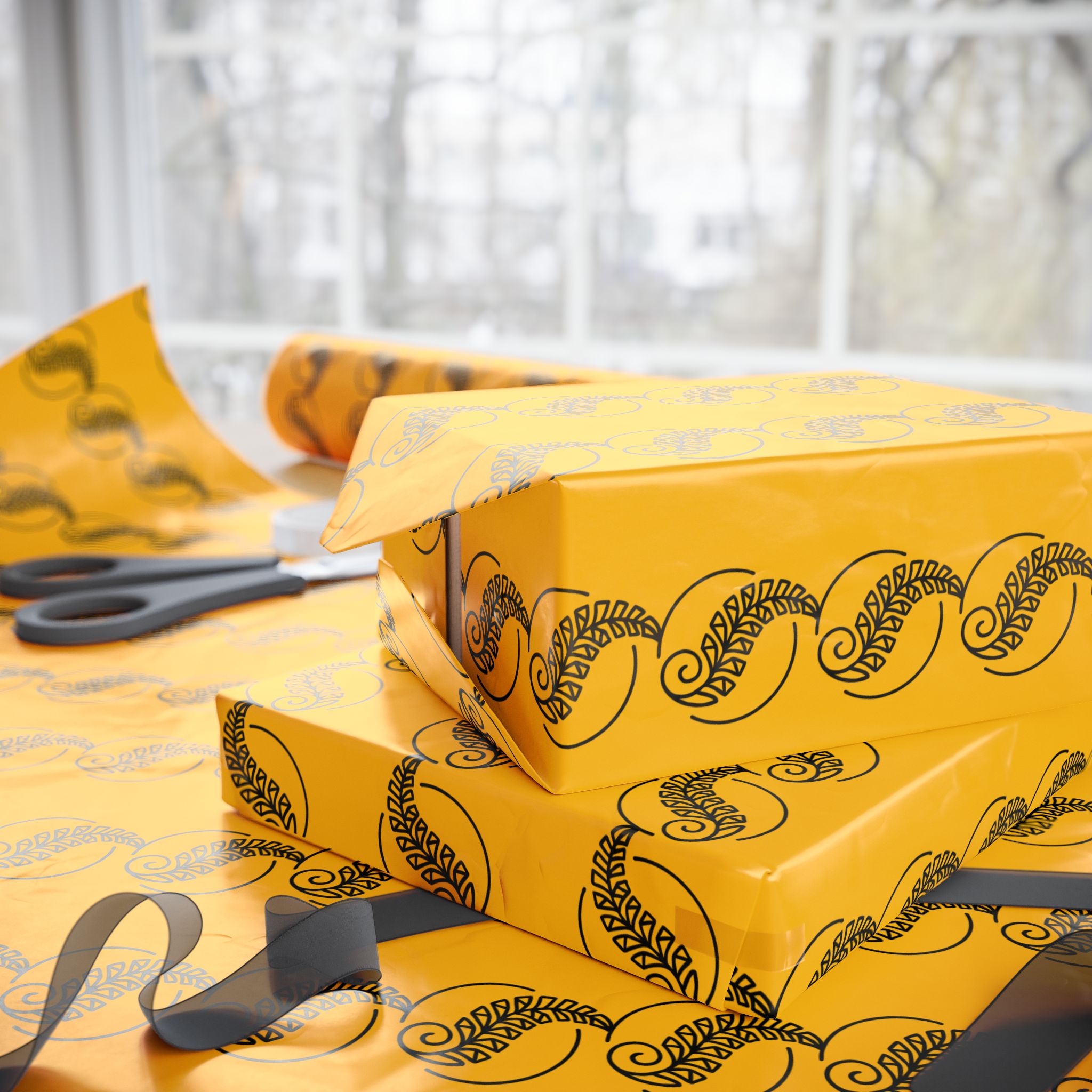 Adinkra Yellow Fern Wrapping Paper