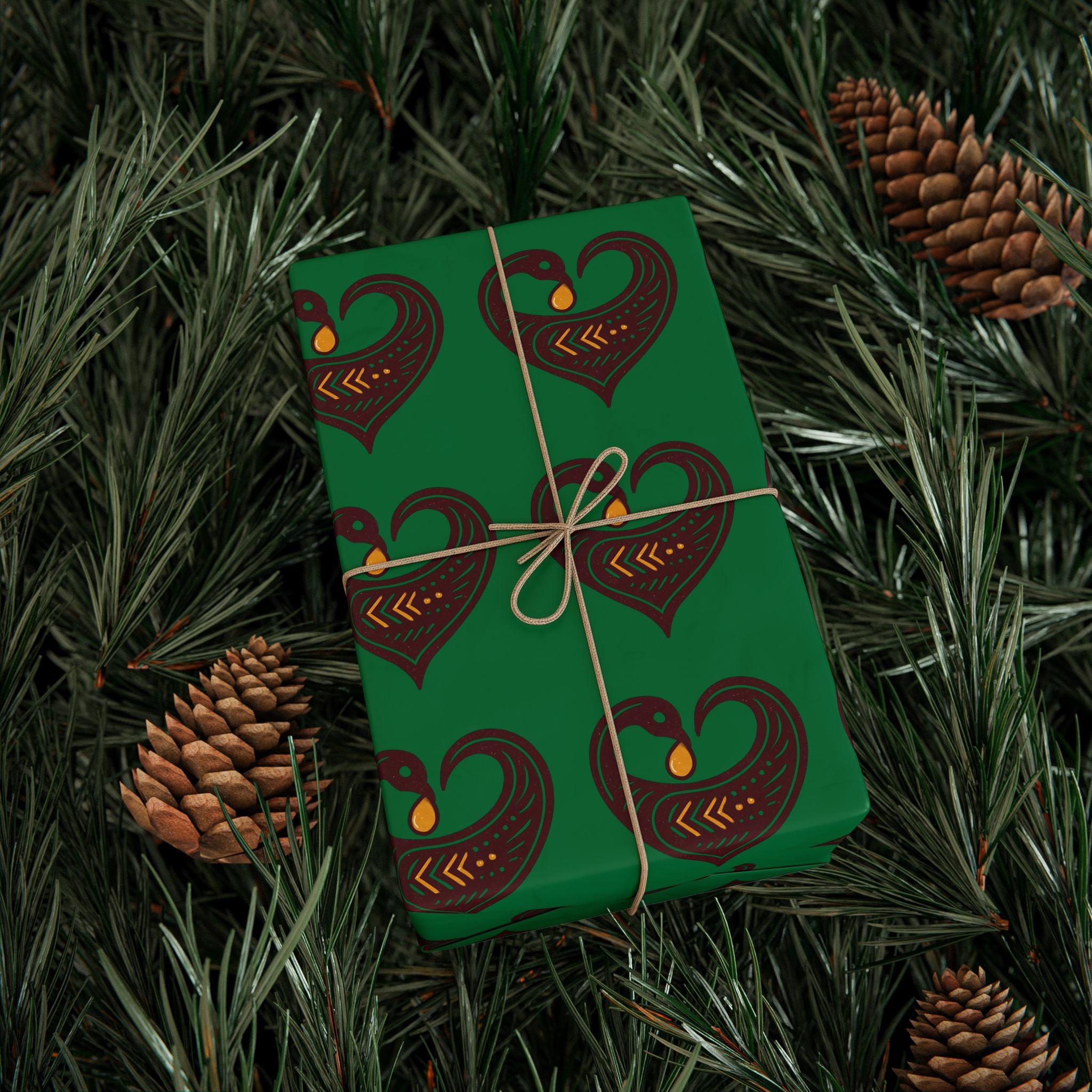 Adinkra Green Sankofa Heart Wrapping Paper