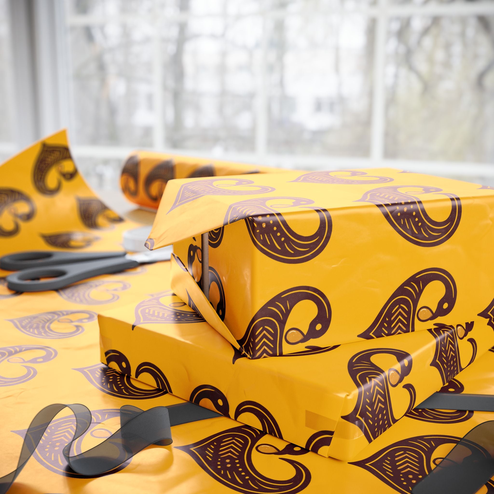 Adinkra Yellow Sankofa Heart Wrapping Paper