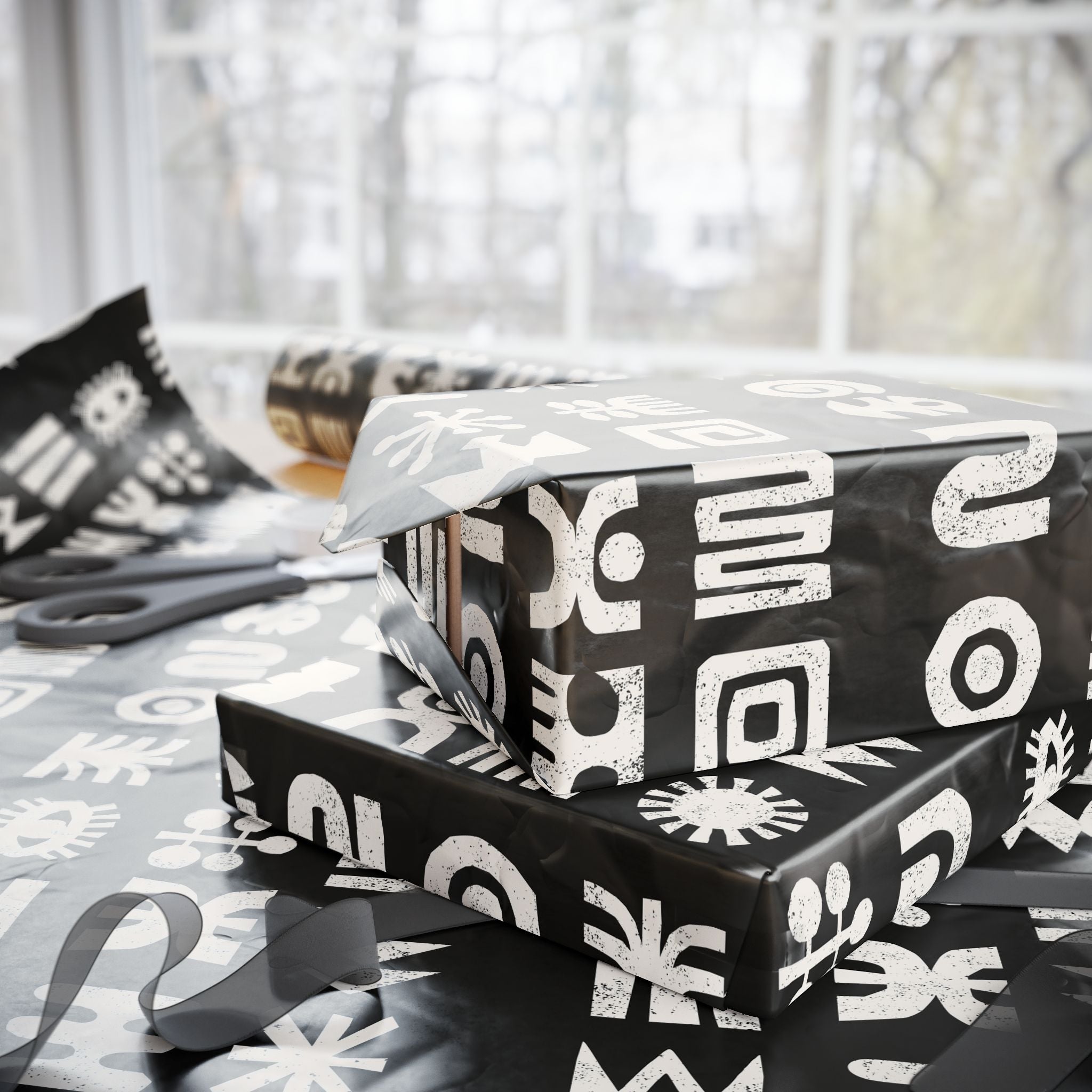 Adinkra Black & White Unique Wrapping Paper