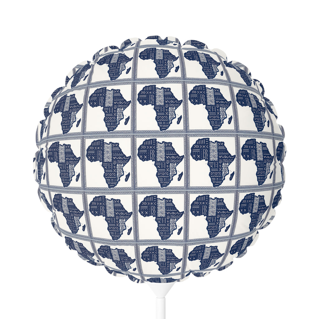 11" (Round) Decorative Balloon — Blue/White Africa Pattern