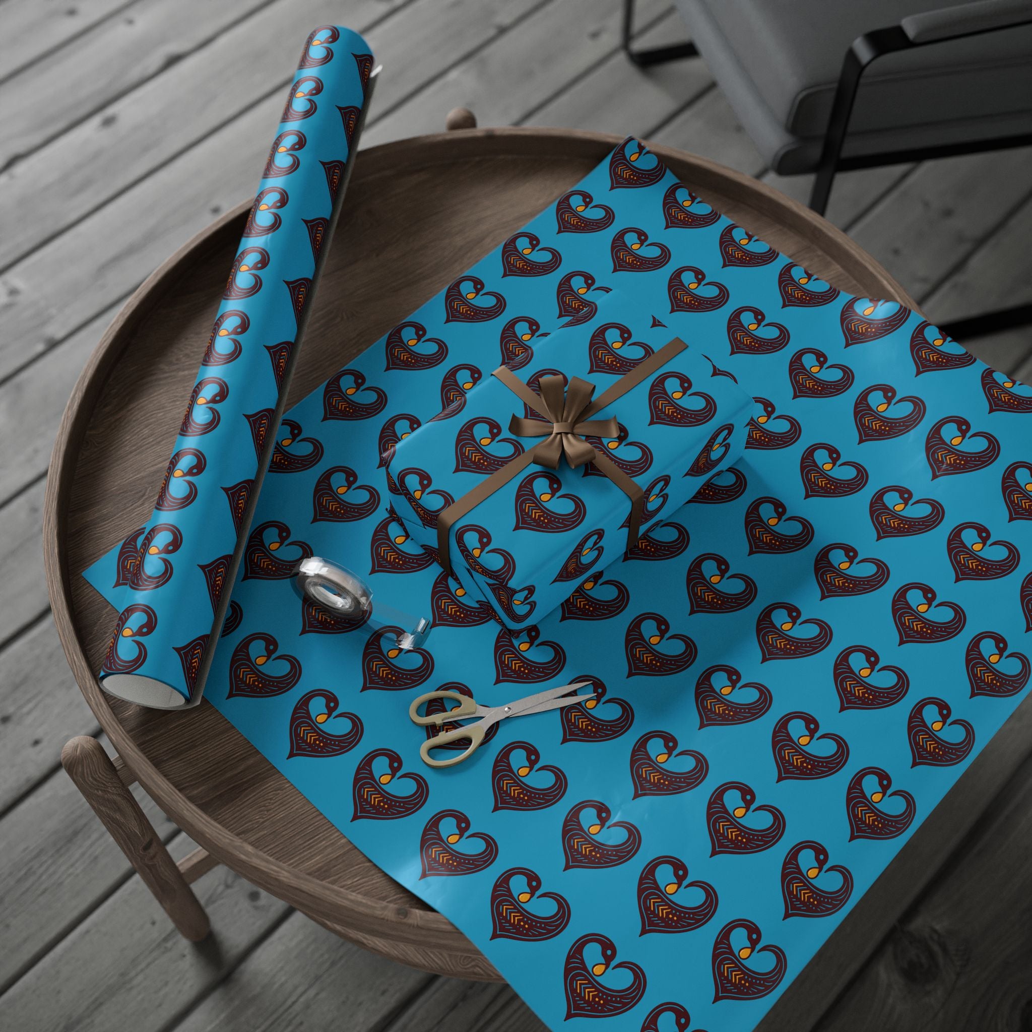Adinkra Teal Sankofa Heart Wrapping Paper