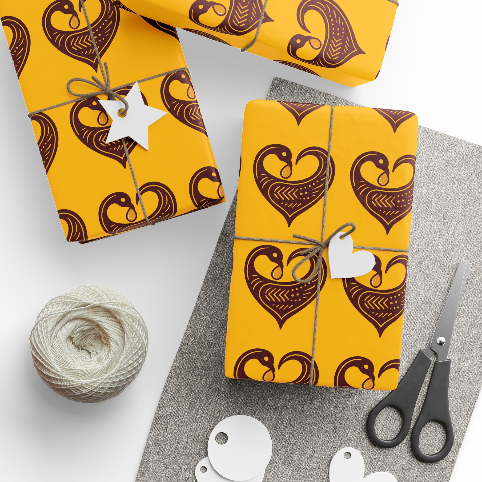 Adinkra Yellow Sankofa Heart Wrapping Paper