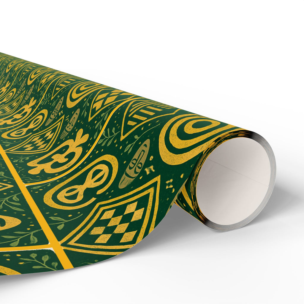 Green and Gold Adinkra Printed Wrapping Paper