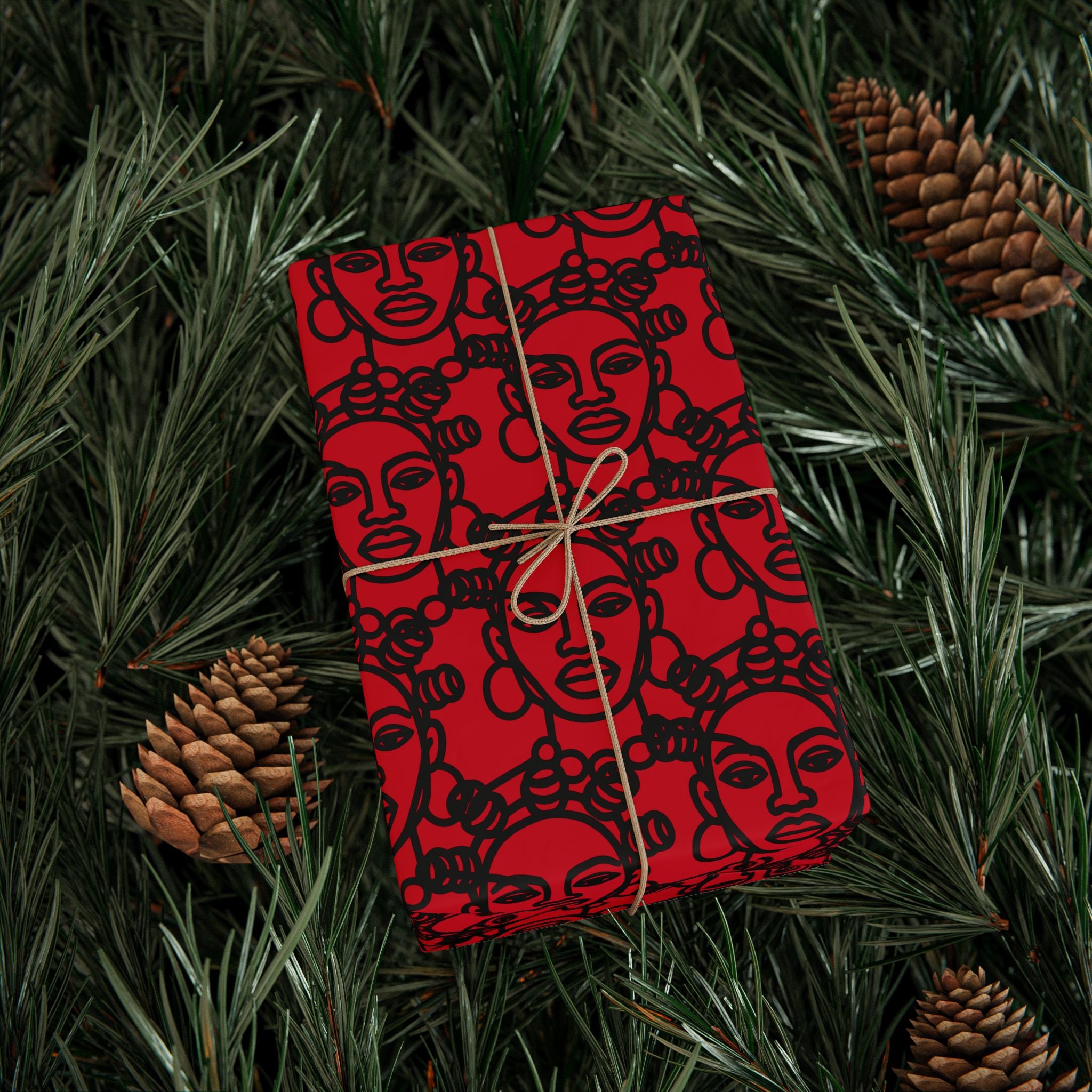 Bantu Crown - Red -Wrapping Paper, Holiday Gift Wrap