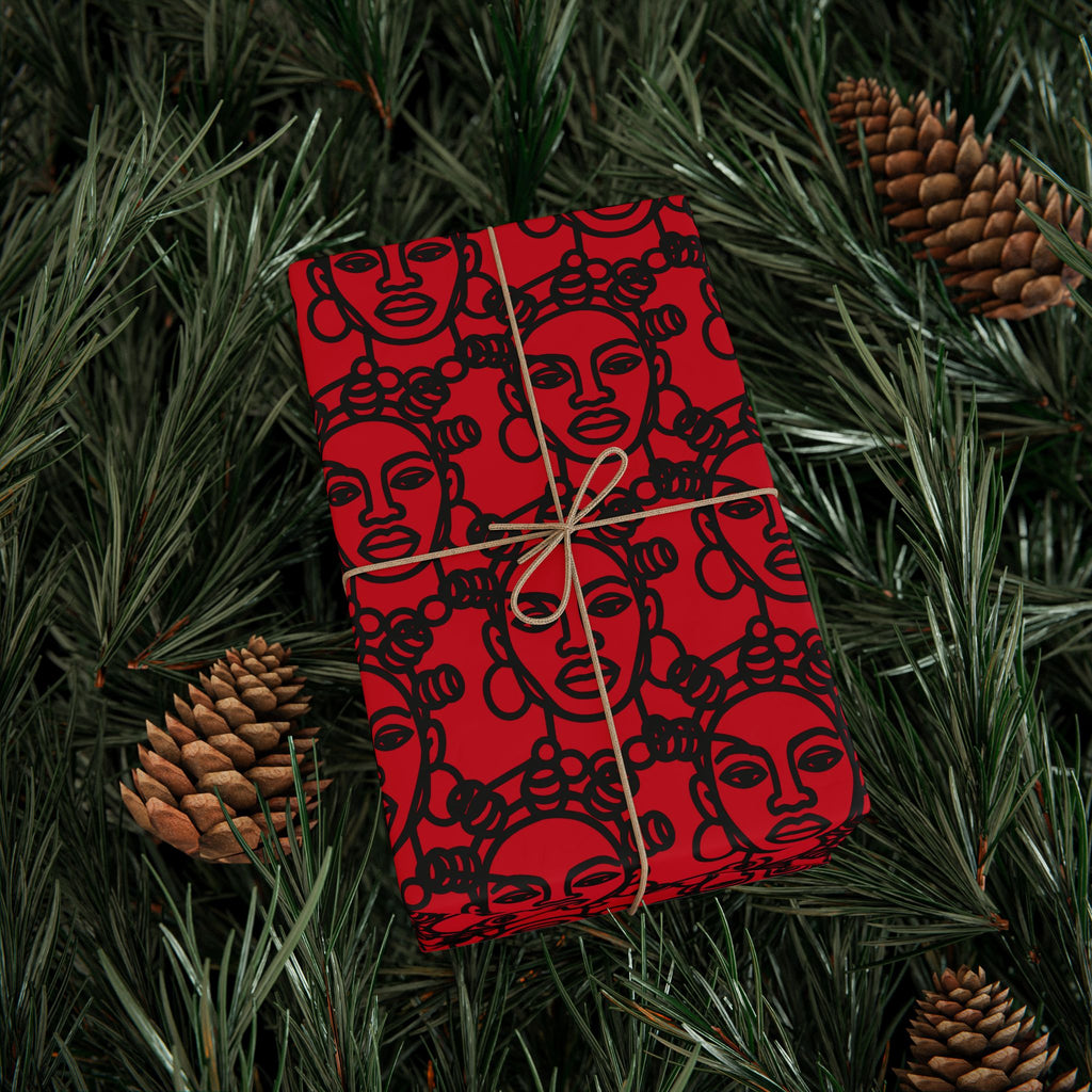 Bantu Crown - Red -Wrapping Paper, Holiday Gift Wrap